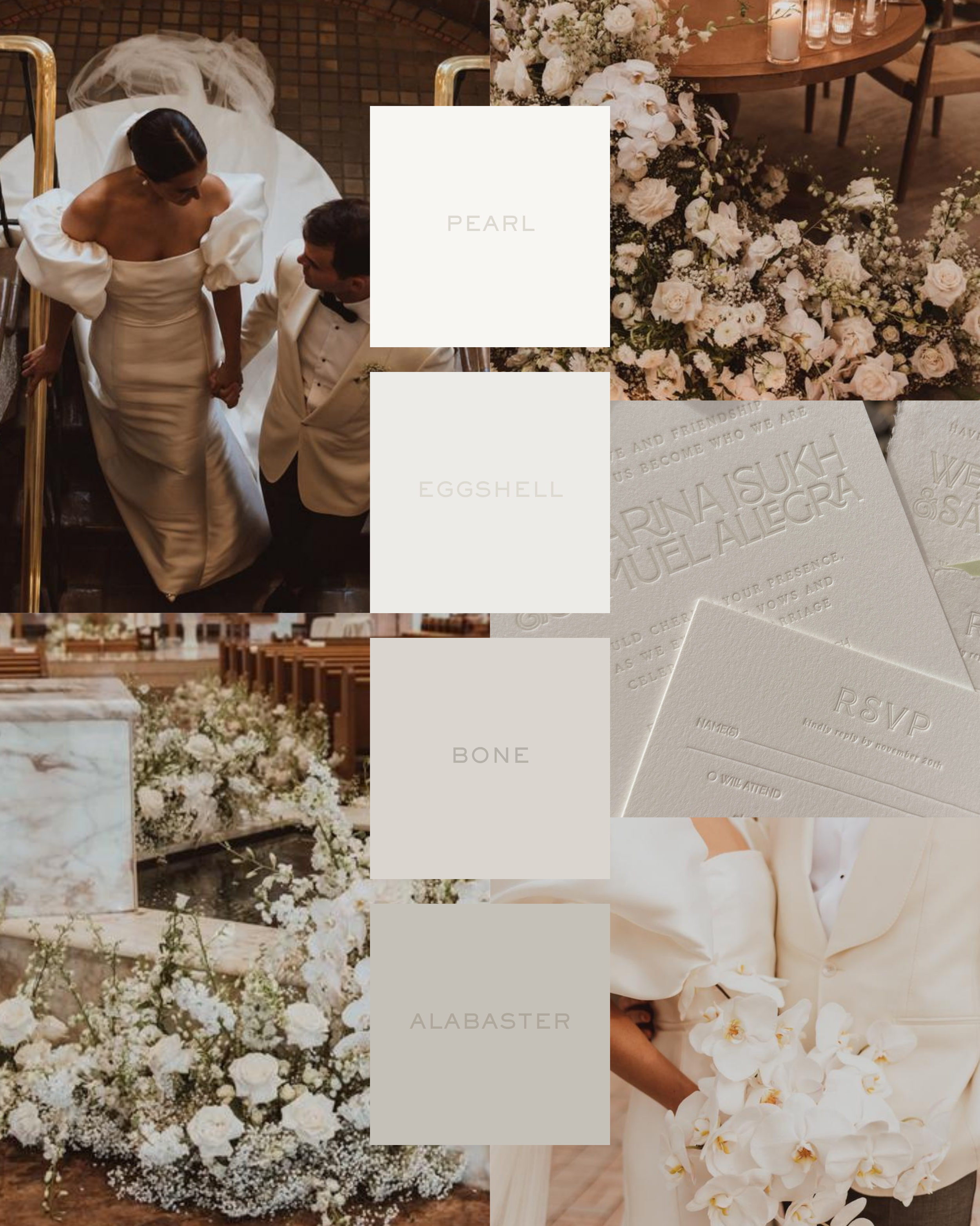 Cloud Dancer white-on-white wedding color palette for 2026 featuring soft whites, textured paper, and luxury letterpress wedding invitations designed in Tampa, Florida.