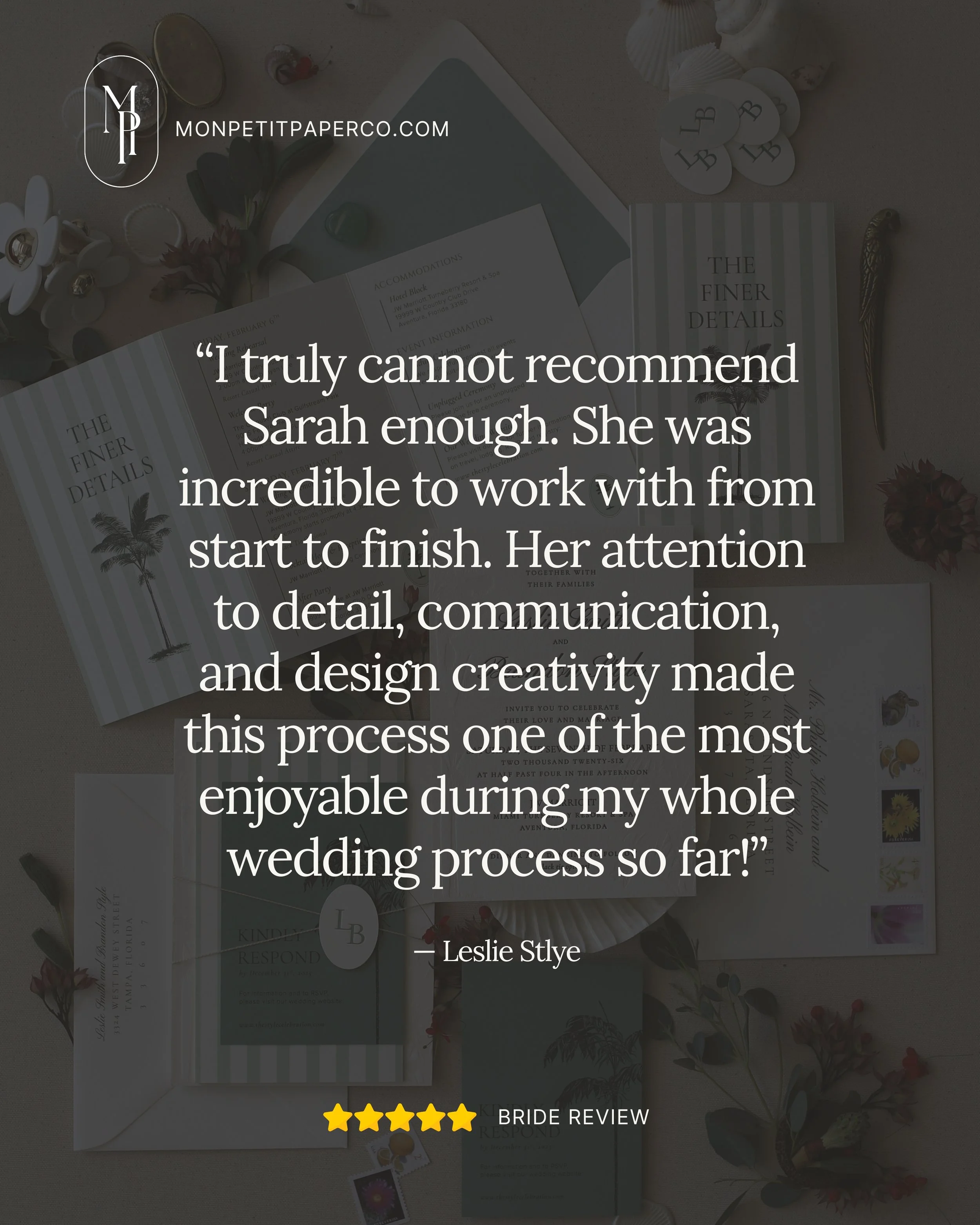 Bride review Sage Green Florida Palm Tree Letterpress Wedding Invitation Suite