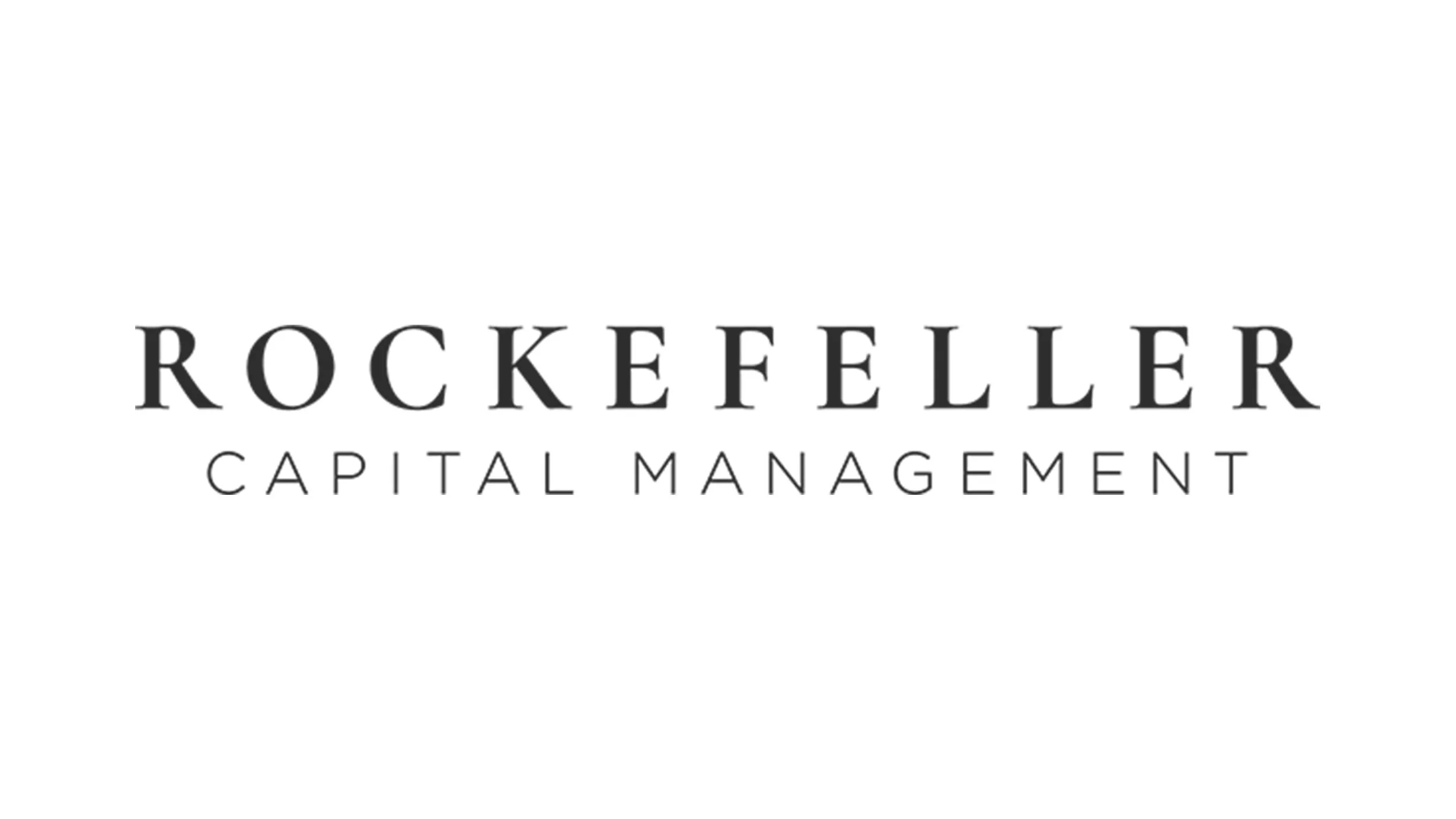 Logo of RockeFeller Capital Management with the company name written in black on a white background.