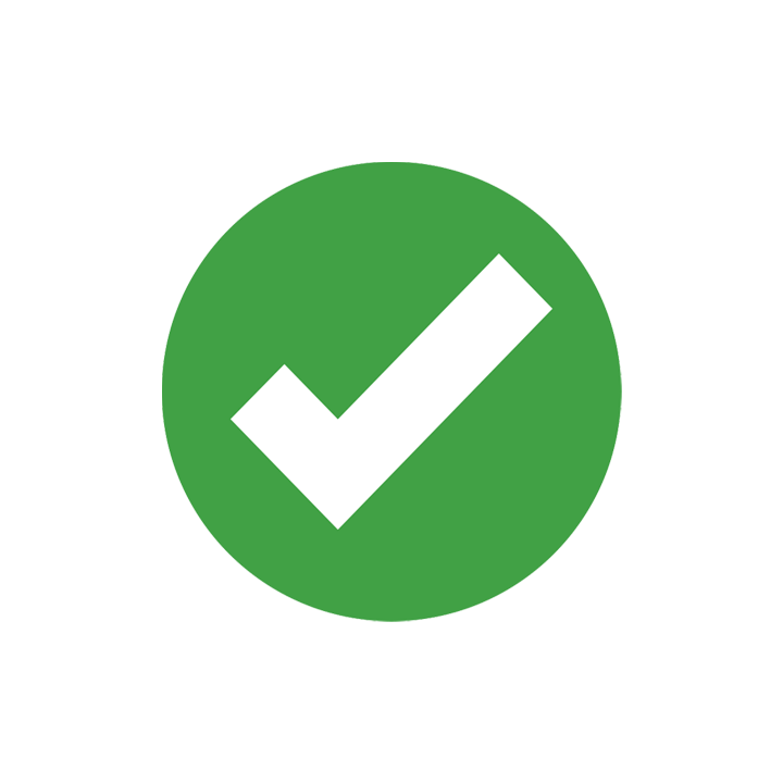Green circle with white check mark in the center.