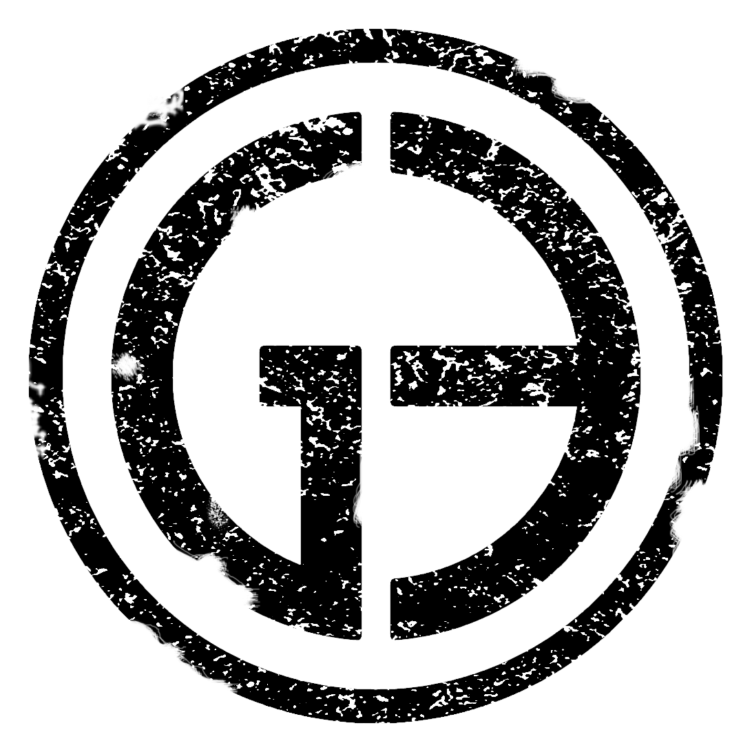 A black-and-white, distressed logo featuring a circular emblem with the letter G and a horizontal line through it.