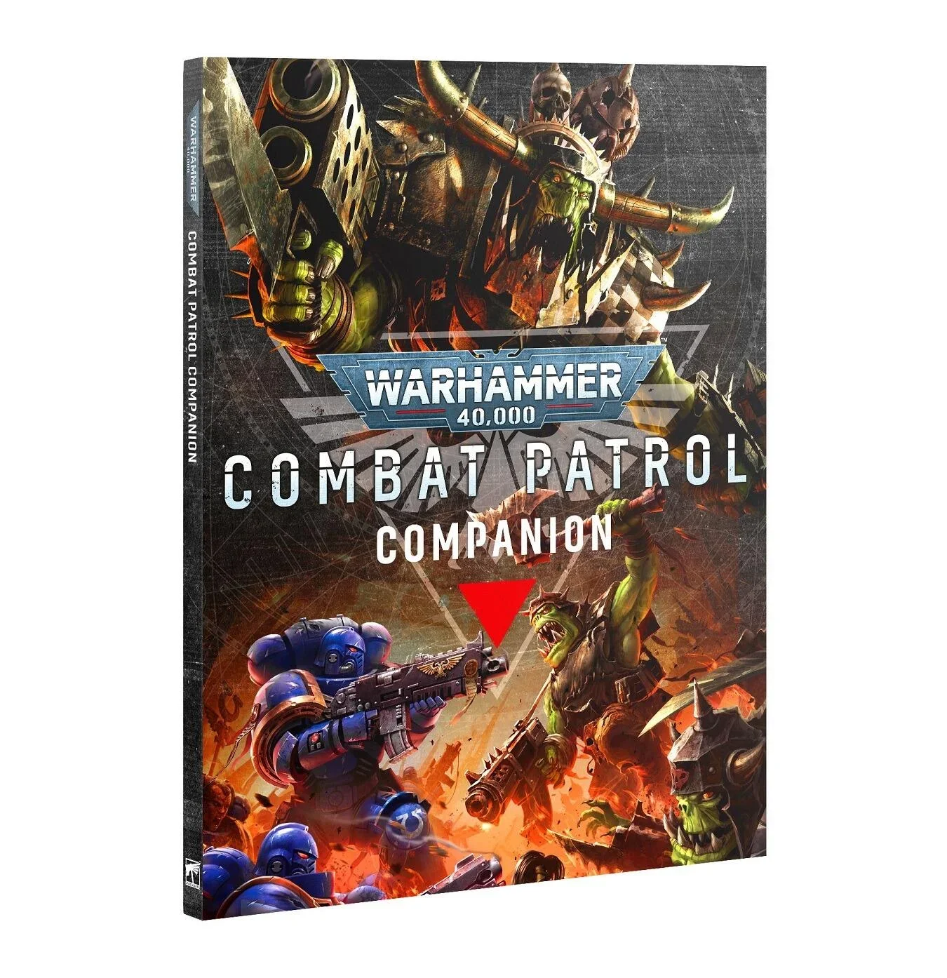 Cover art of Warhammer 40,000: Combat Patrol Companion, depicting a green-skinned orc holding a weapon and wearing armor, with other armored figures and skulls in the background.