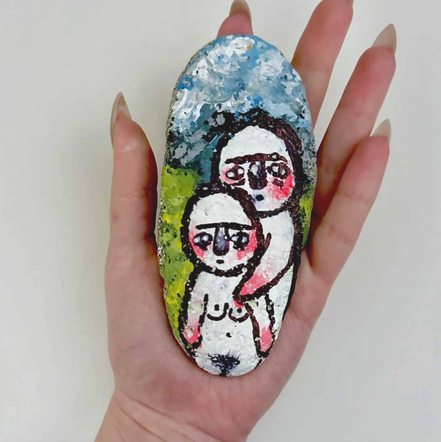 Adam and Eve
10x5cm acrylic and ink on a stone I found