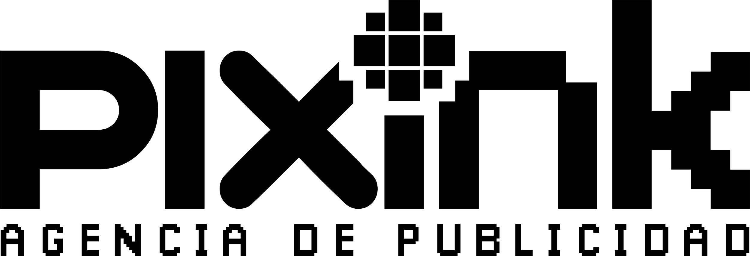Logotipo de Pixellini Agencia de Publicidad con letras grandes y un diseño pixelado en la palabra Pixellini.