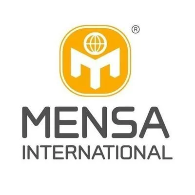 Mensa International logo featuring a yellow shield with a stylized white 'M' and a globe at the top.