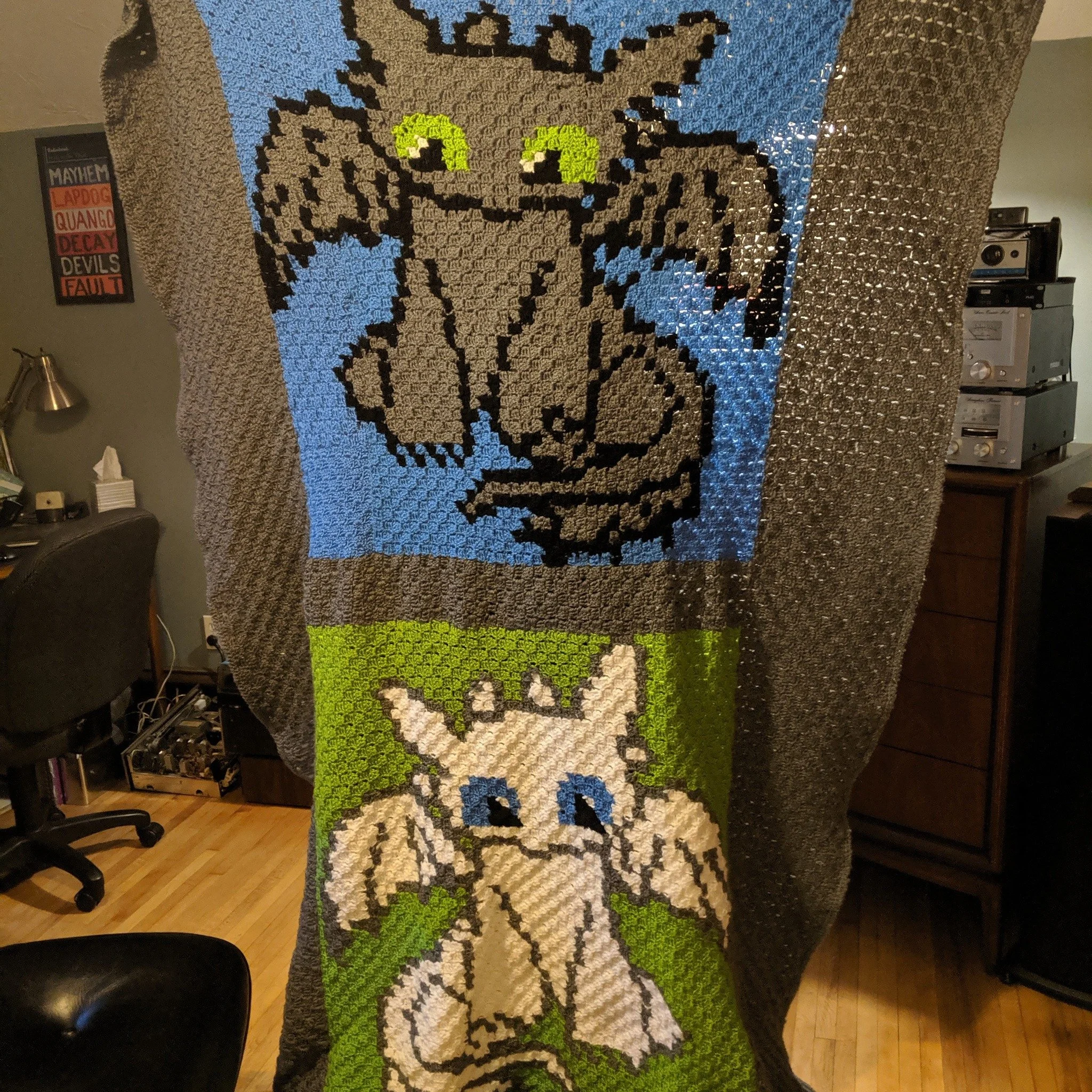 Because I had two sisters, and was learning how to make a graphgan, I quickly made this quilt for another sister and learned C2C. I absolutely recommend c2c crochet for these projects!