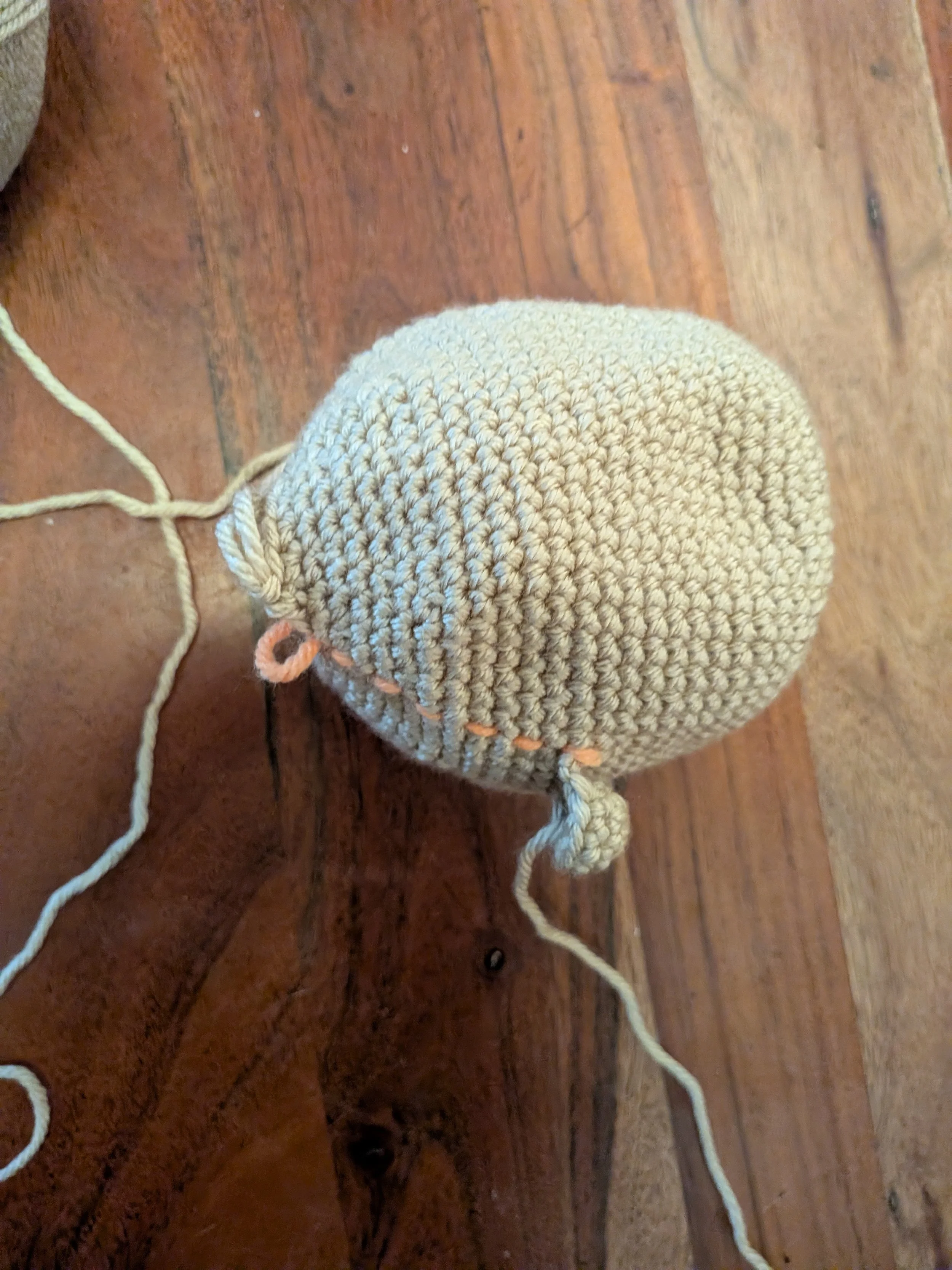 The head completed, with nose attached but not yet sewn down