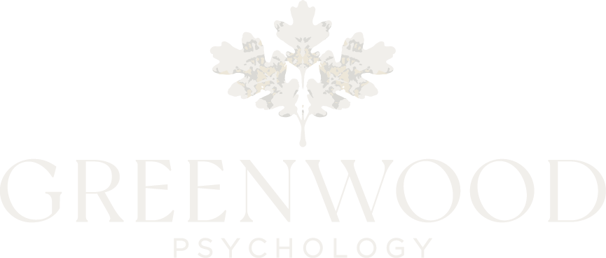 Greenwood Psychology logo features a stylized white oak leaf above the company name, reflecting trusted Edmonton psychologist care. - first responders psychologist edmonton anxiety therapy parents ocd anxiety psychologist edmonton