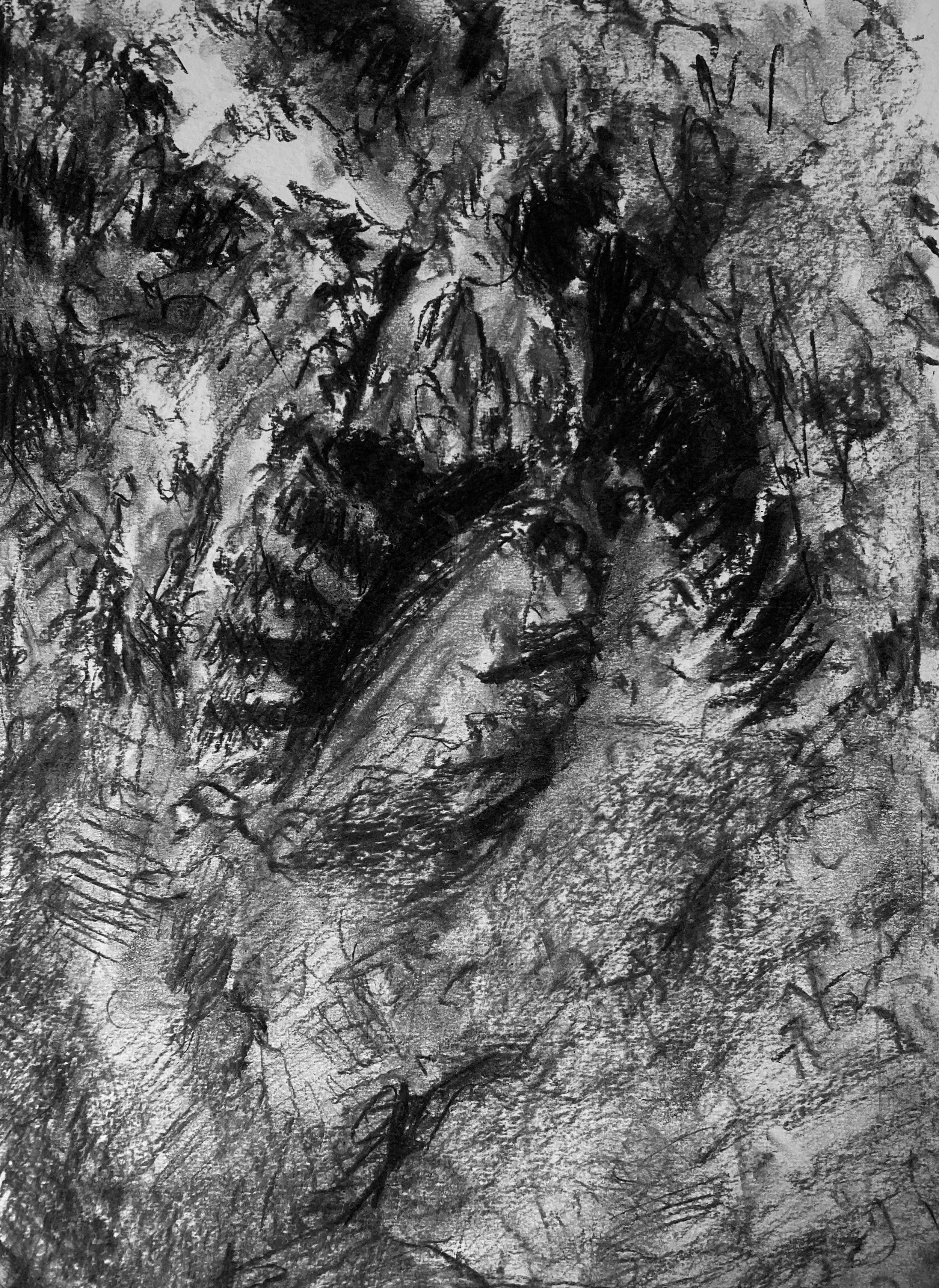 'Piece lll", Charcoal on paper, 100 x 60 cm, 2023