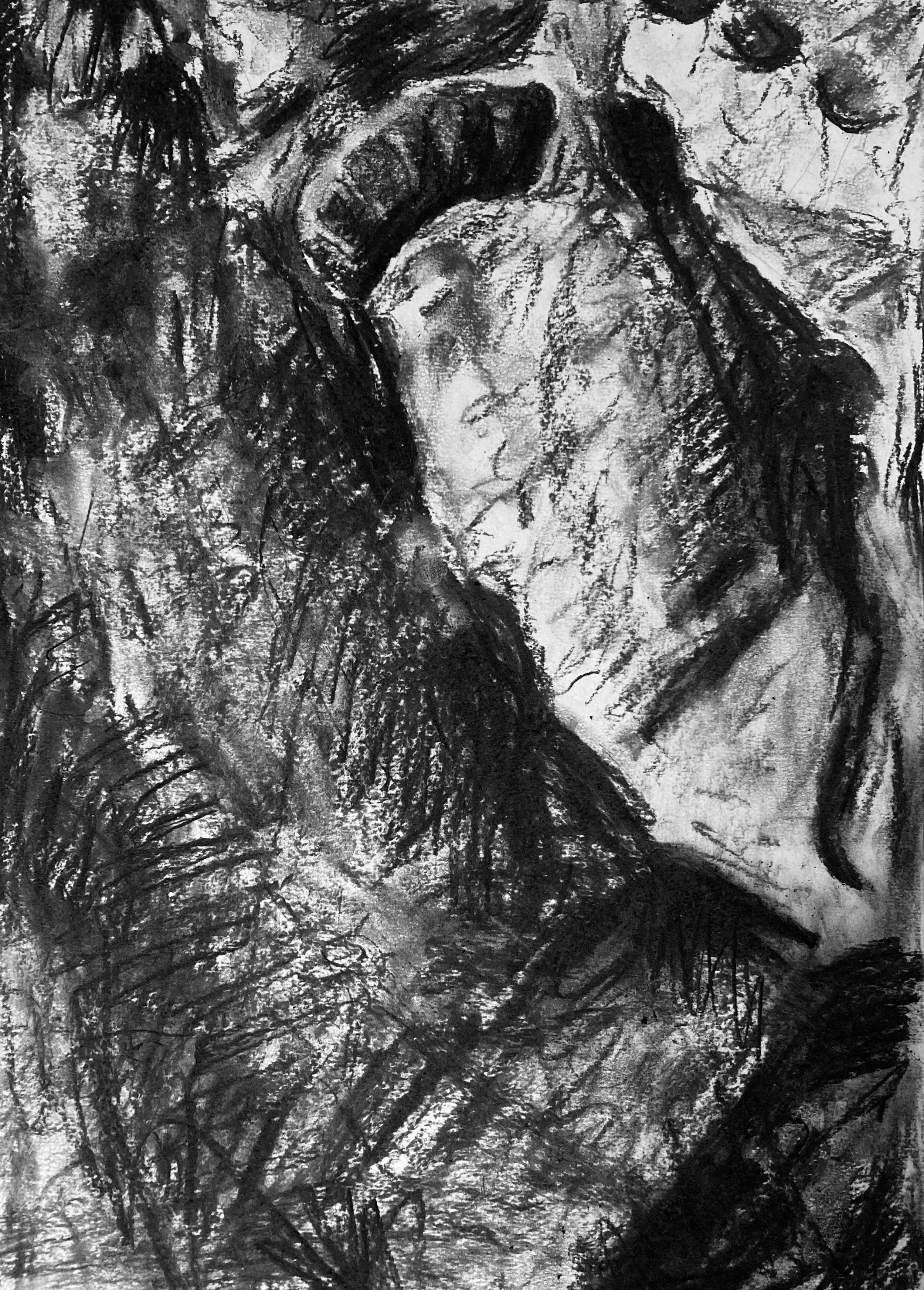 'Piece ll', Charcoal on paper, 100 x 60 cm, 2023