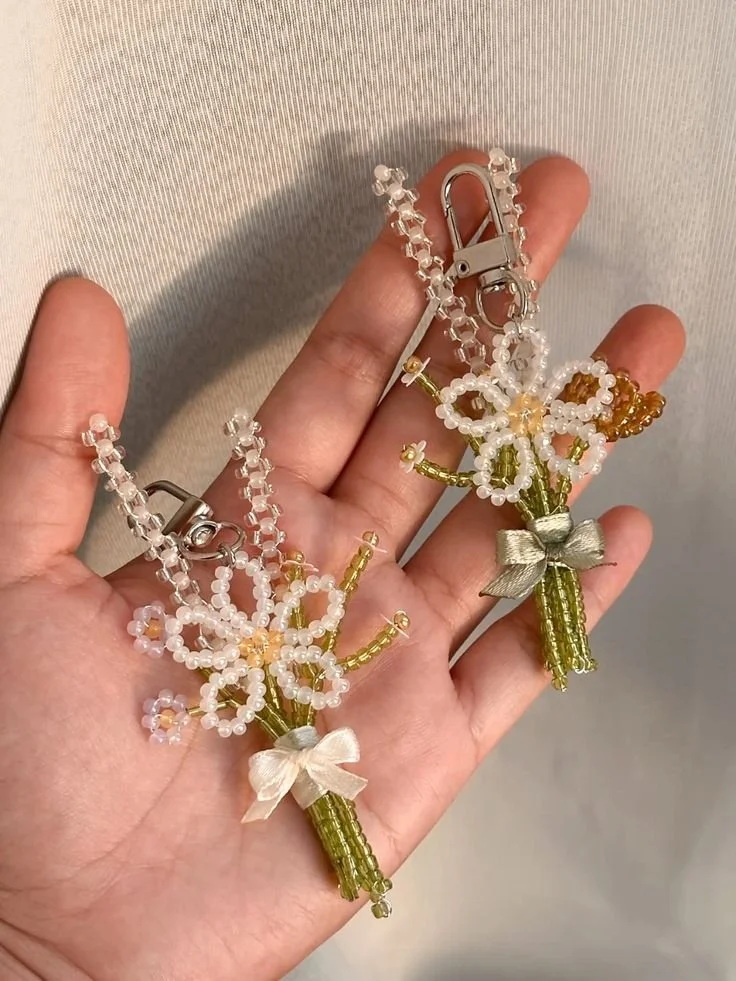 BEADED FLOWER BOUQUET KEYCHAINS