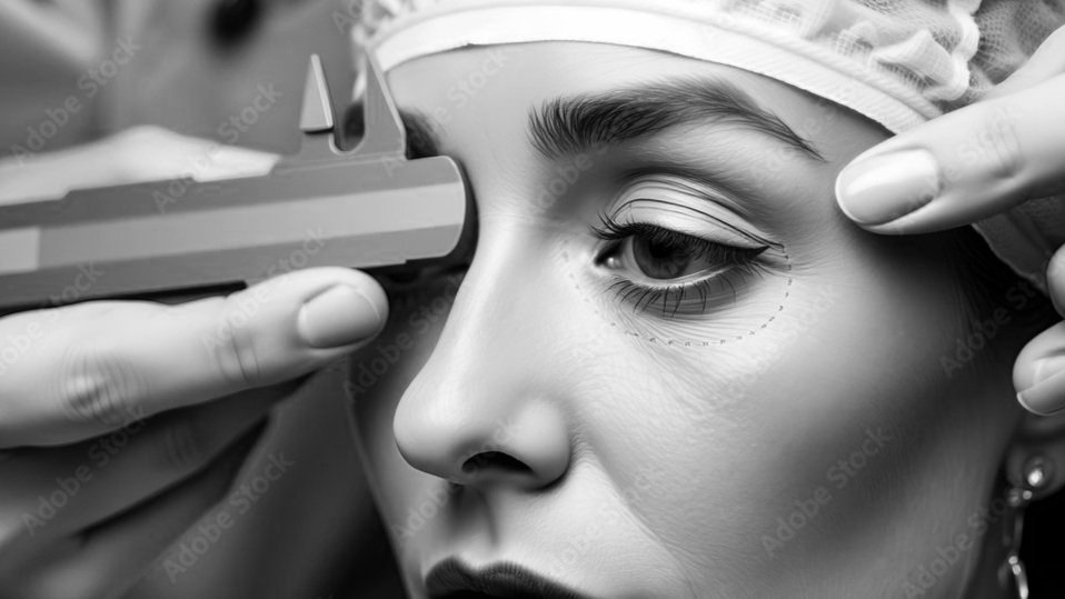 Close up of women's face getting eye exam