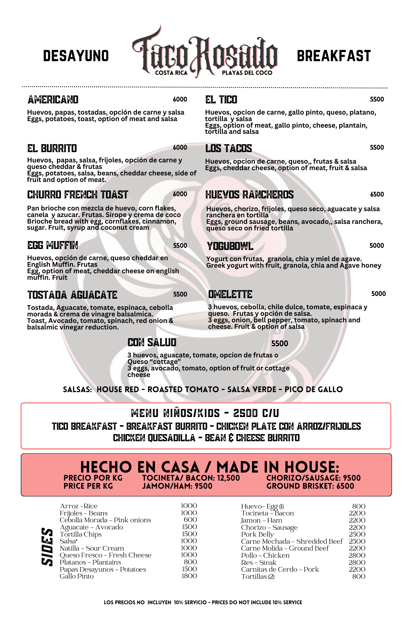 Breakfast Menu de Desayuno