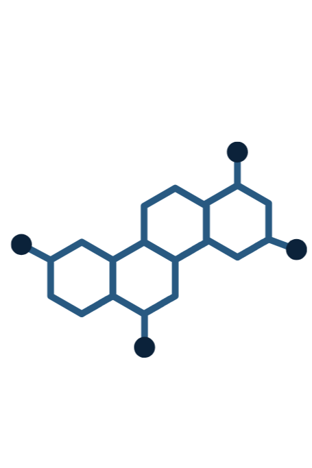 Diagram of hormone structure to signify specialist nutrition for peri-menopause, menopause and hormone health including menstrual cycle irregularities.