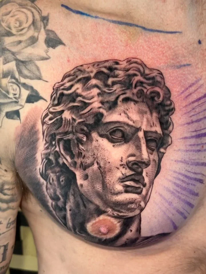 Sculpture work. Some of my favorite subject matter to tattoo. Would love to do some more large scale stuff like this. Thanks always, Jimmy! 
.
Booking October and November at @electricgoldtattooco 
Message me or fill out the form in my bio to book.
T