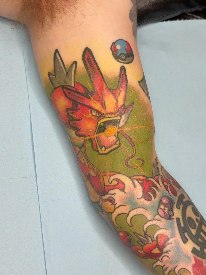 Shiny Gyrados x Gengar
Thanks Brady! Had a ton of fun making these bad boys.
Would LOVE to do more Pok&eacute;mon tattoos 
Any and all anime welcomed here.
.
Booking January and February at @electricgoldtattooco in St Pete. 
Message me to get in.
.
T