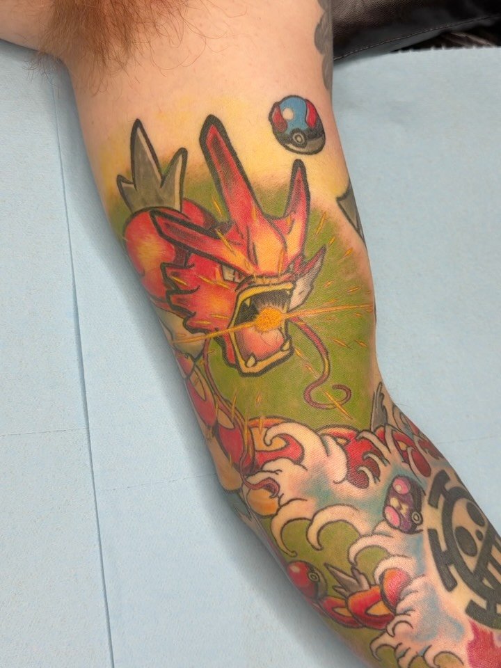 Shiny Gyrados x Gengar!
For my boy, Brady! You are the absolute man! Had so much fun with these guys.
.
I would LOVE to do more Pok&eacute;mon/Anime tattoos. Books are always open. Message me and let&rsquo;s make some cool shit! I still have my wishl