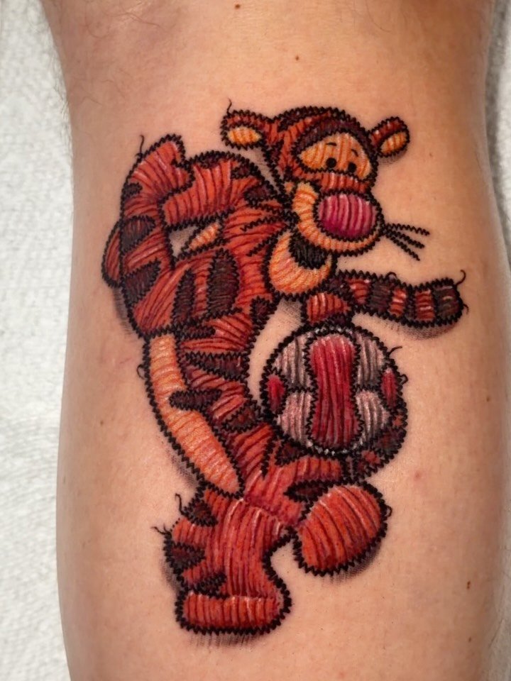 Tigger patch for my boy Joe! I love doing these embroidered tattoos. Bring me more!! All ideas are welcomed.
.
Booking July-August at @electricgoldtattooco in St. Pete.
Will be posting Indianapolis dates when I figure those out.

Thanks for looking ?