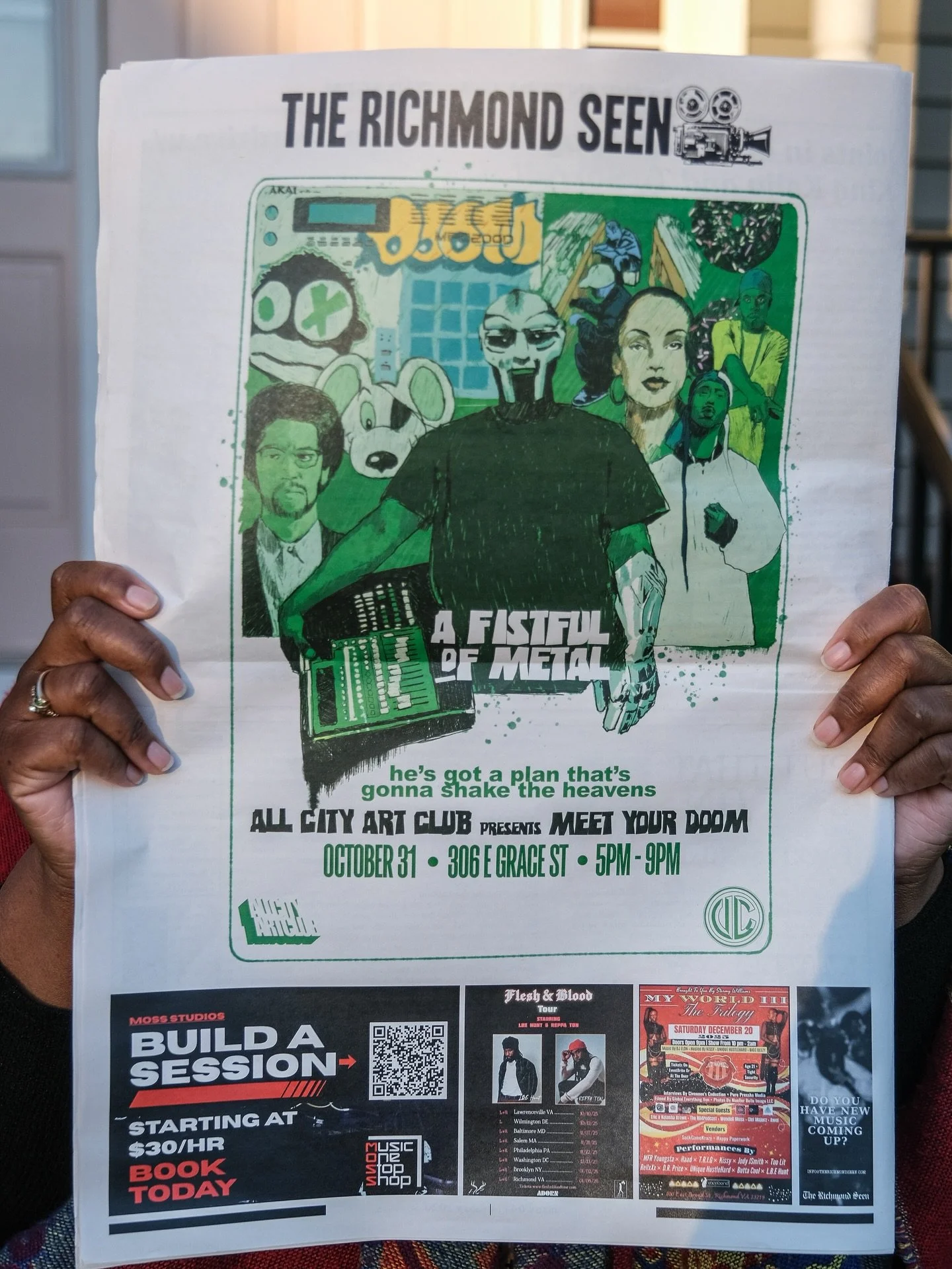 Today is #DOOMSDAY. All City Art Club (@allcity.artclub) is set to open its brick and mortar location tonight for MEET YOUR DOOM &mdash; an MF DOOM-inspired and curated art show featuring dishes from from Wumami, like the Metal Face Wings, Hoecake Vi