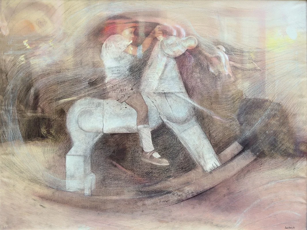 "Determined to Move" 2018 -photograph on canvas, chalk and pencil - 30"x40"
