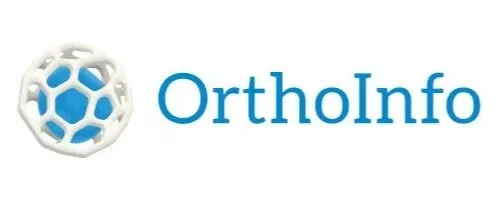 OrthInfo logo with a blue and white spherical design and the text 'OrthoInfo' in blue.