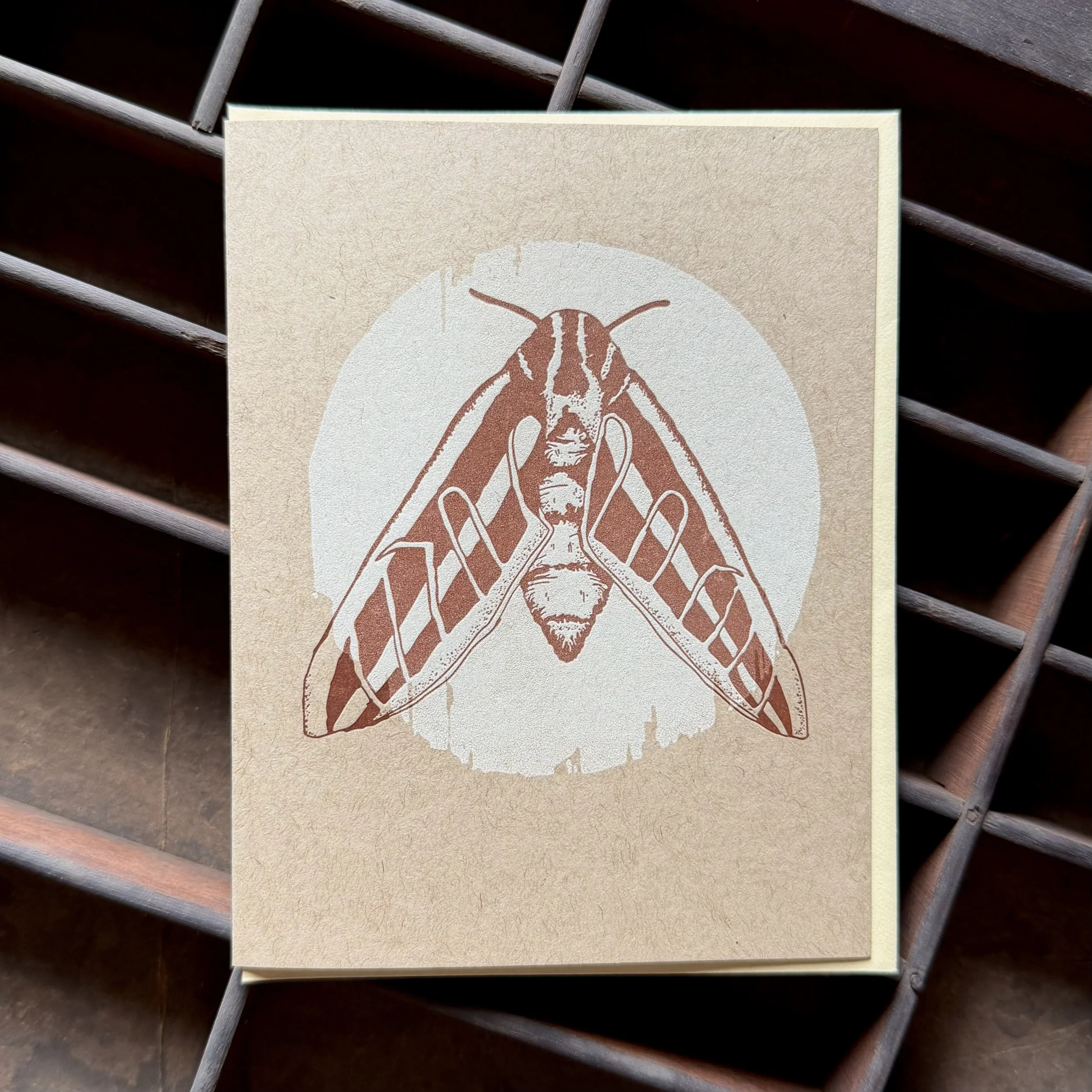 SPHINX MOTH (GLOWS IN THE DARK) - LETTERPRESS AND SCREEN PRINTED GREETING CARD