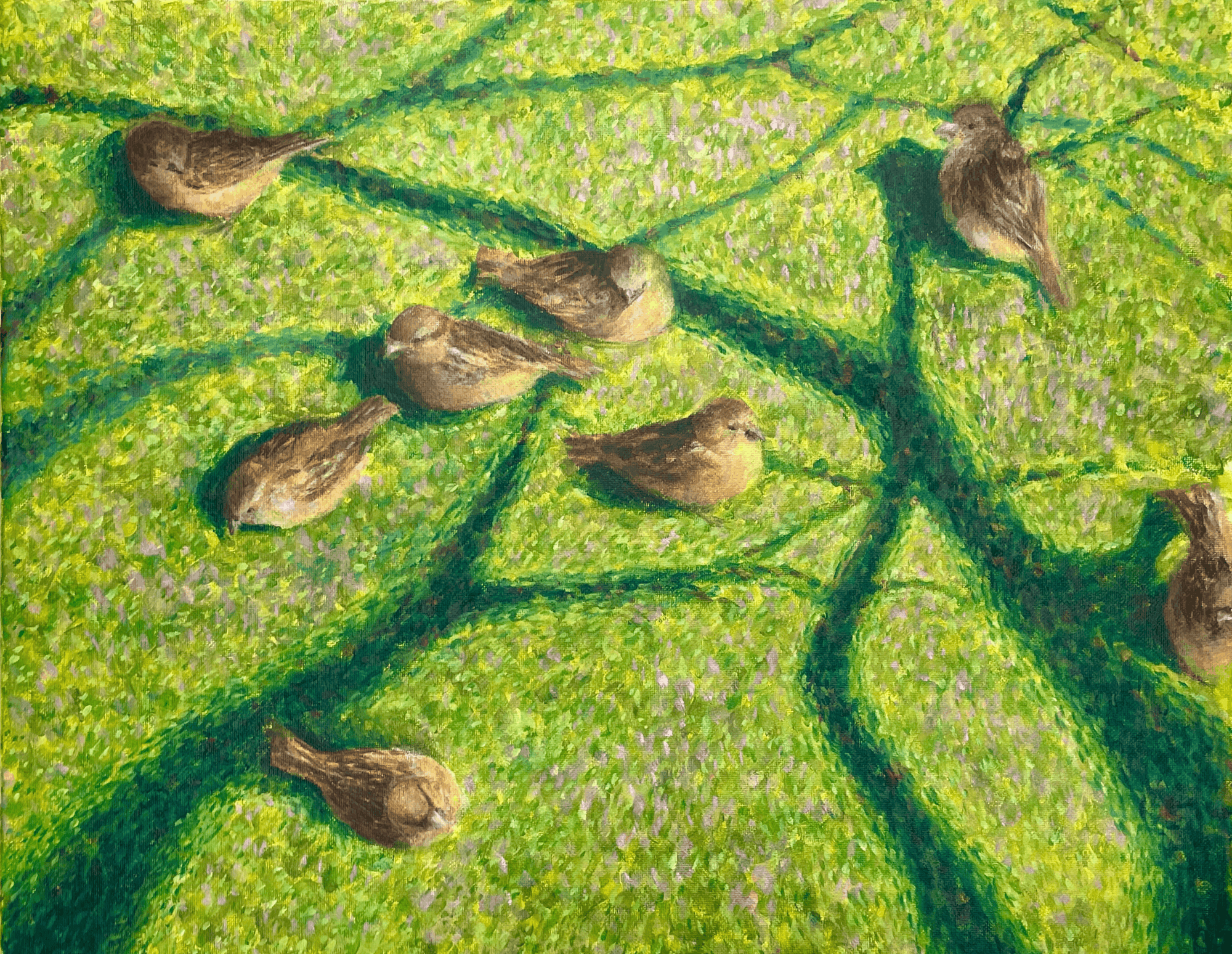 Sparrows From Central Park, a painting by Fang Yi Wu