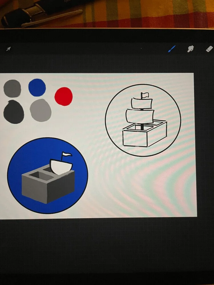 Lucie Vidh, a former art editor, made some early drafts of our logo on an iPad.