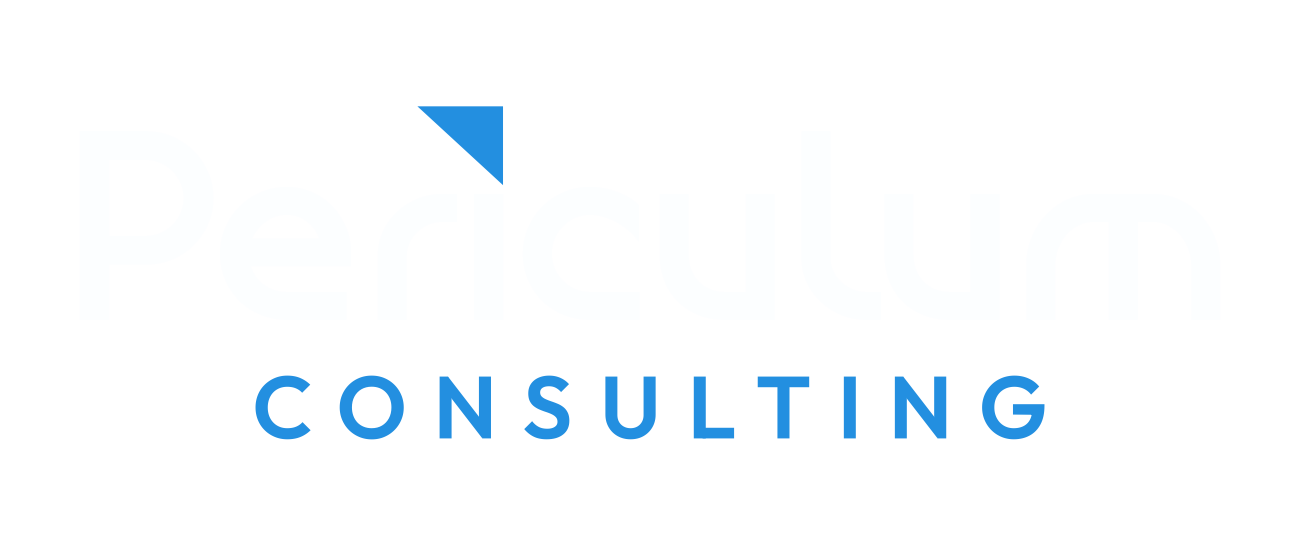Periculum Consulting logo with the word 'Periculum' in white and 'Consulting' in blue written below.