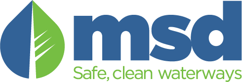 MSD logo with a green leaf and the slogan 'Safe, clean waterways'.