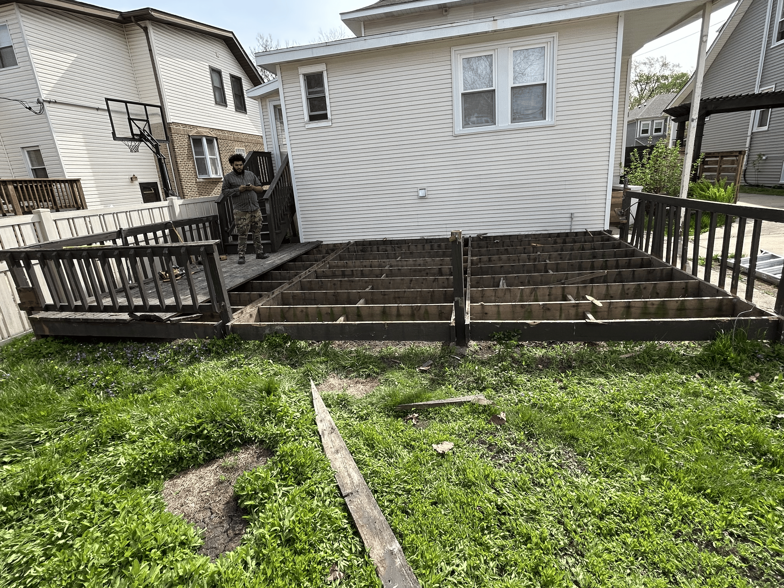 Custom deck installation in progress.