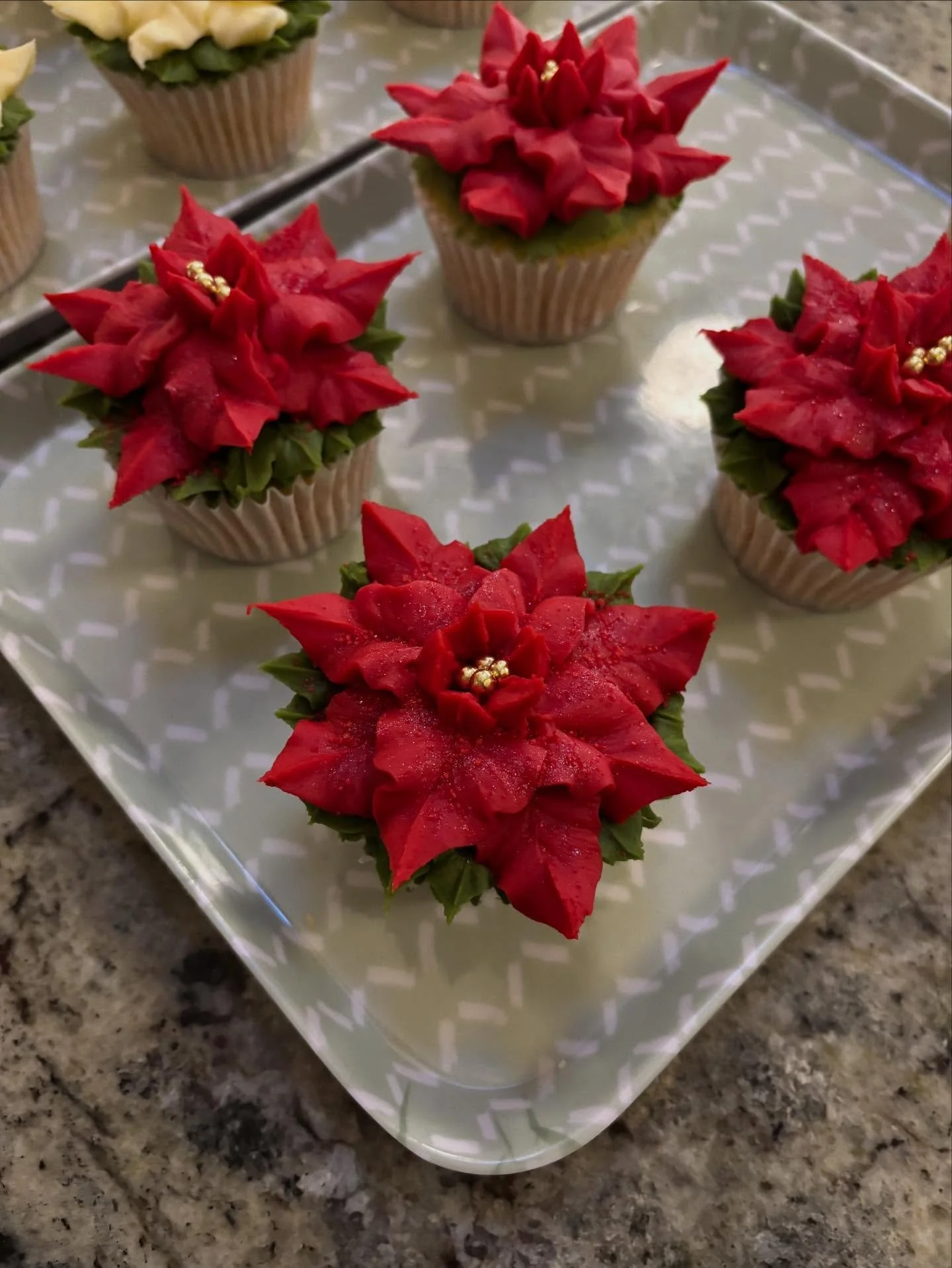 Up and at &lsquo;em this morning! It&rsquo;s a poinsettia kind of vibe today. 100 cupcakes done since Saturday, just 175 to go by the end of the week. 👩&zwj;🍳👩&zwj;🍳👩&zwj;🍳