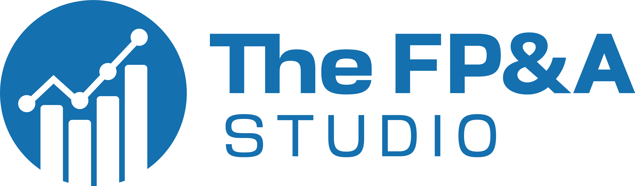 Logo for The FPA & A Studio, featuring a blue circle with a black line graph inside and the text "The FPA & A Studio" in blue next to the circle.