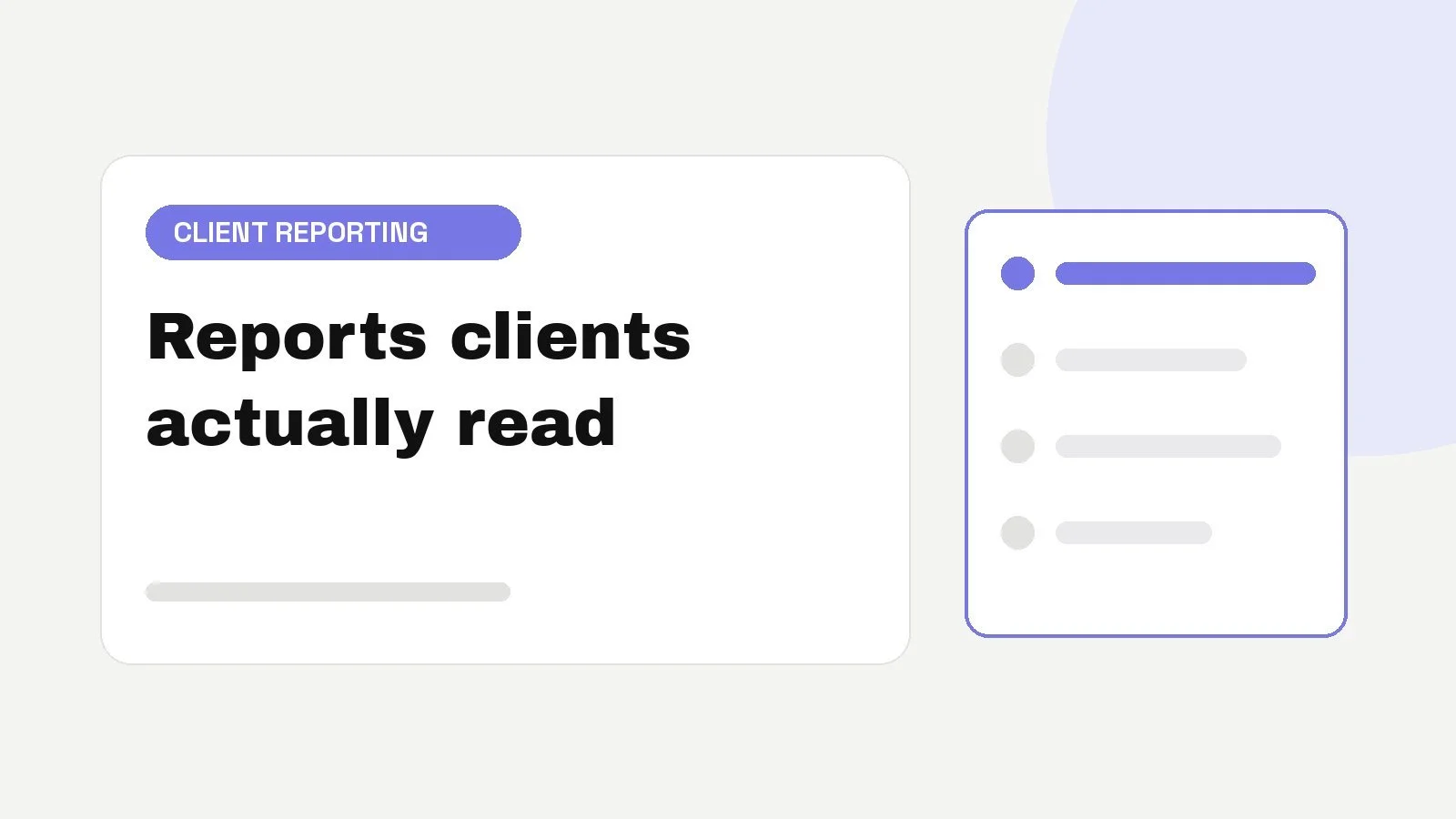 Agency client report card with one highlighted line, representing reports clients actually read