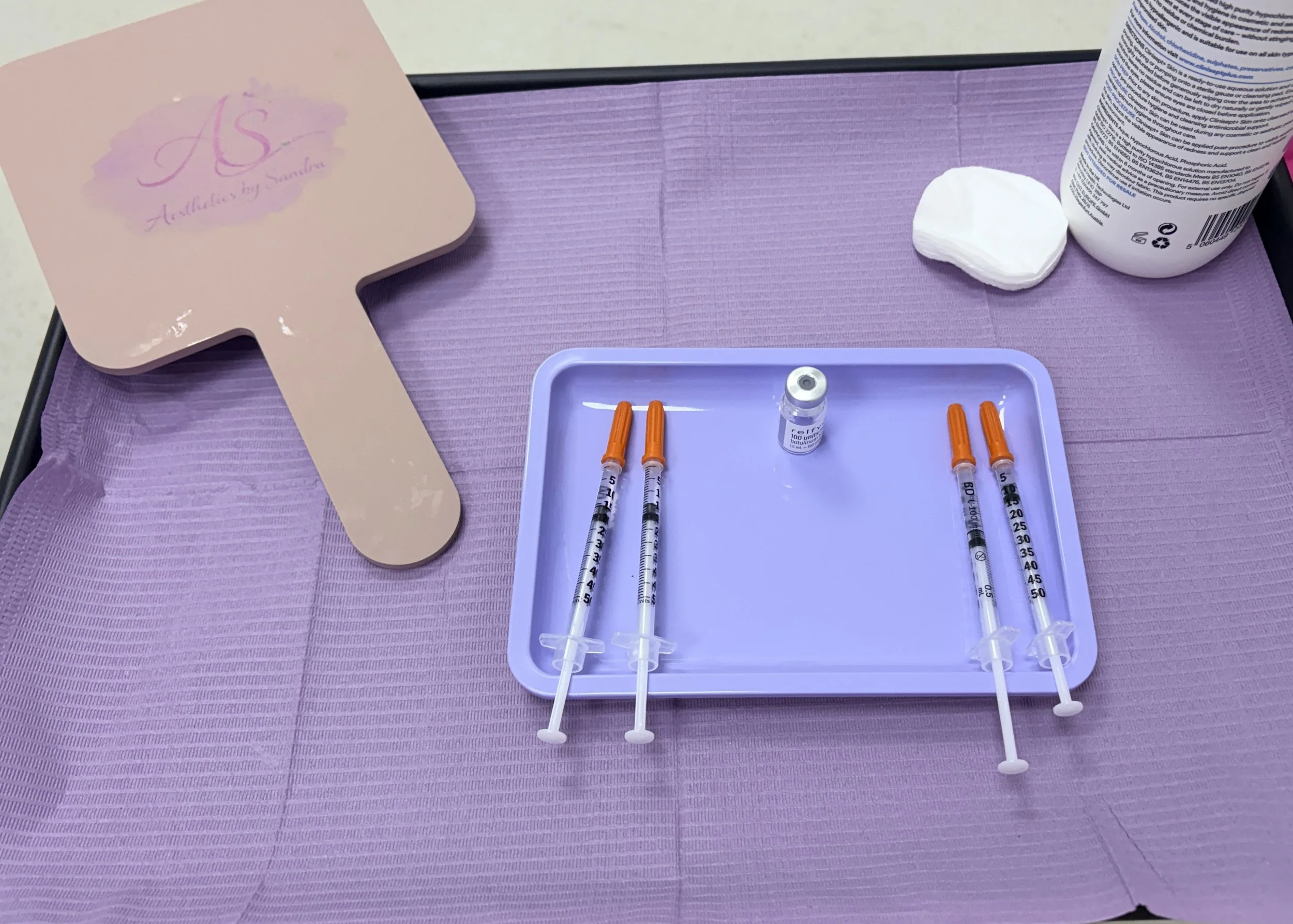 Aesthetic treatment equipment prepared for a client at Aesthetics by Sandra