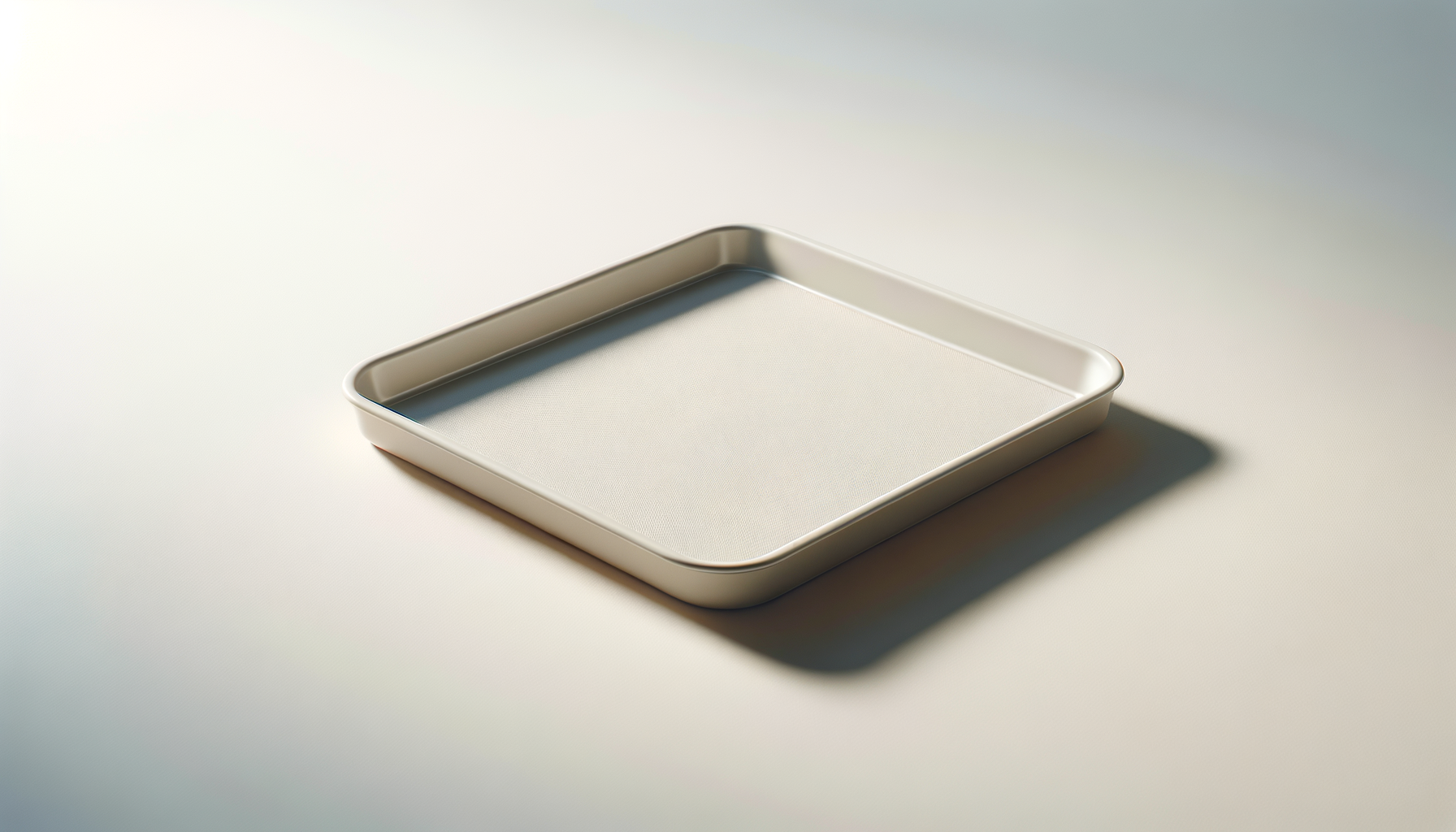 A square, white ceramic tray on a light-colored surface with soft shadows.
