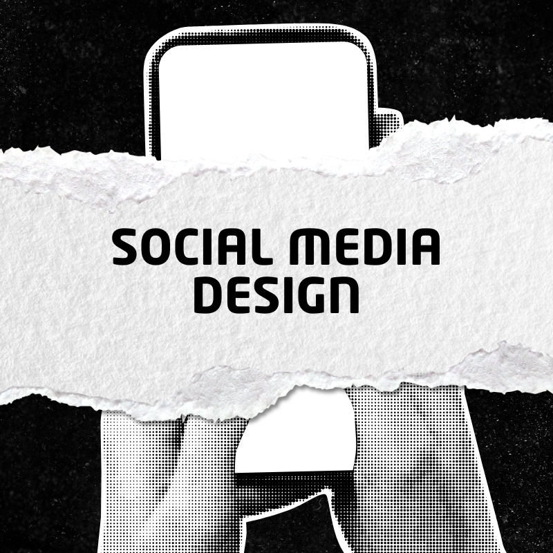 Black and white image of the words 'Social Media Design' over a blurred background of a hand holding a rose.