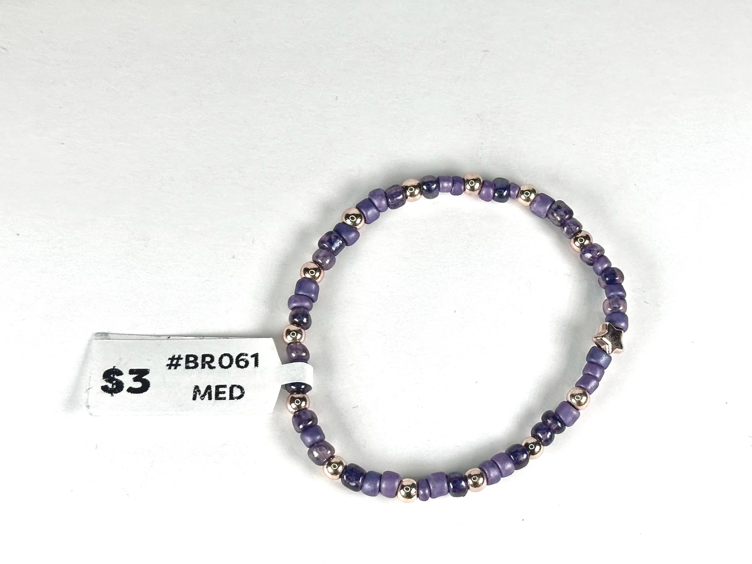Medium Purple & Gold Beaded Stretch Bracelet | Seed Bead Bracelet