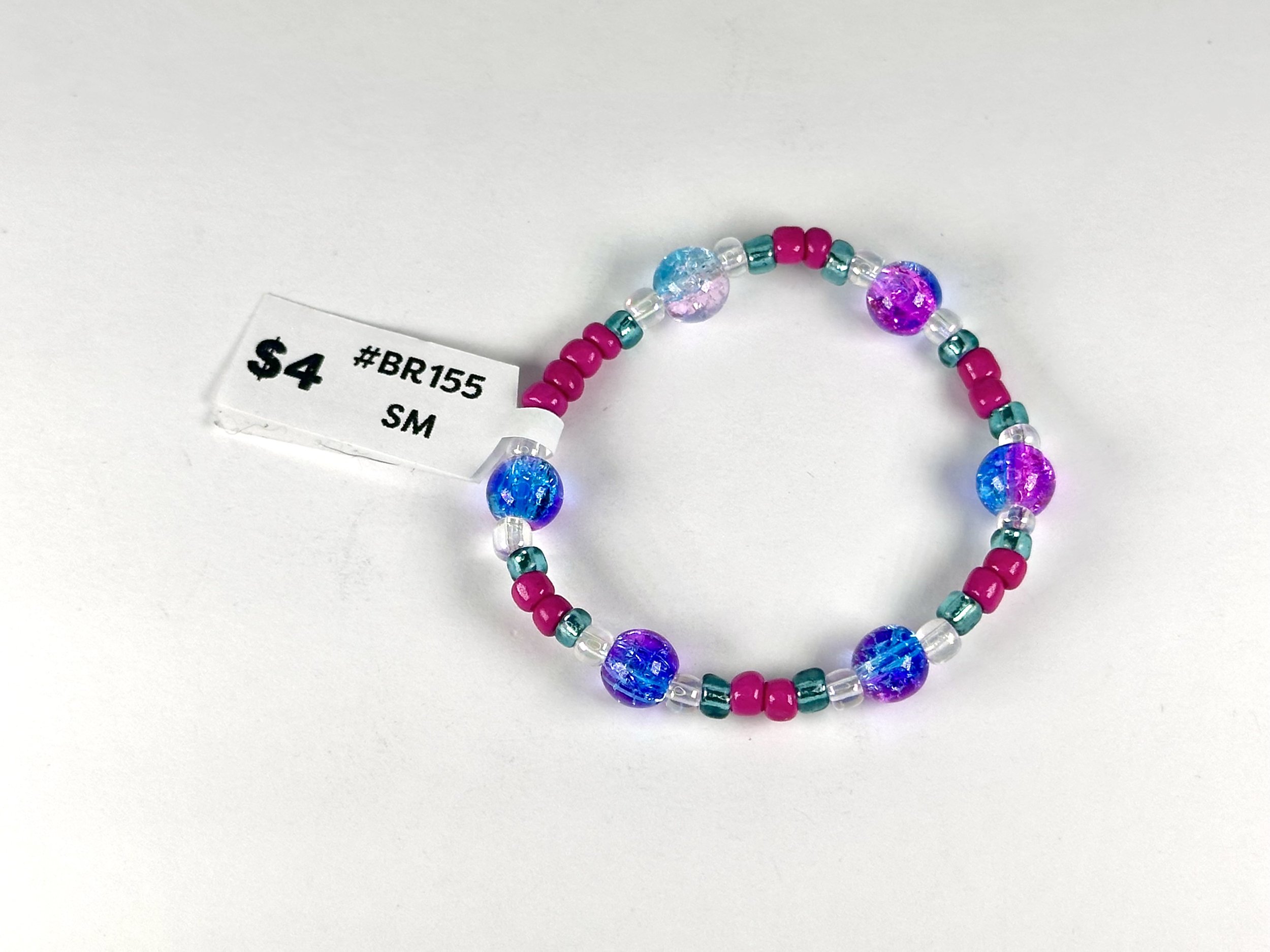 Small Pink & Teal Beaded Stretch Bracelet | Seed & Glass Bead Bracelet