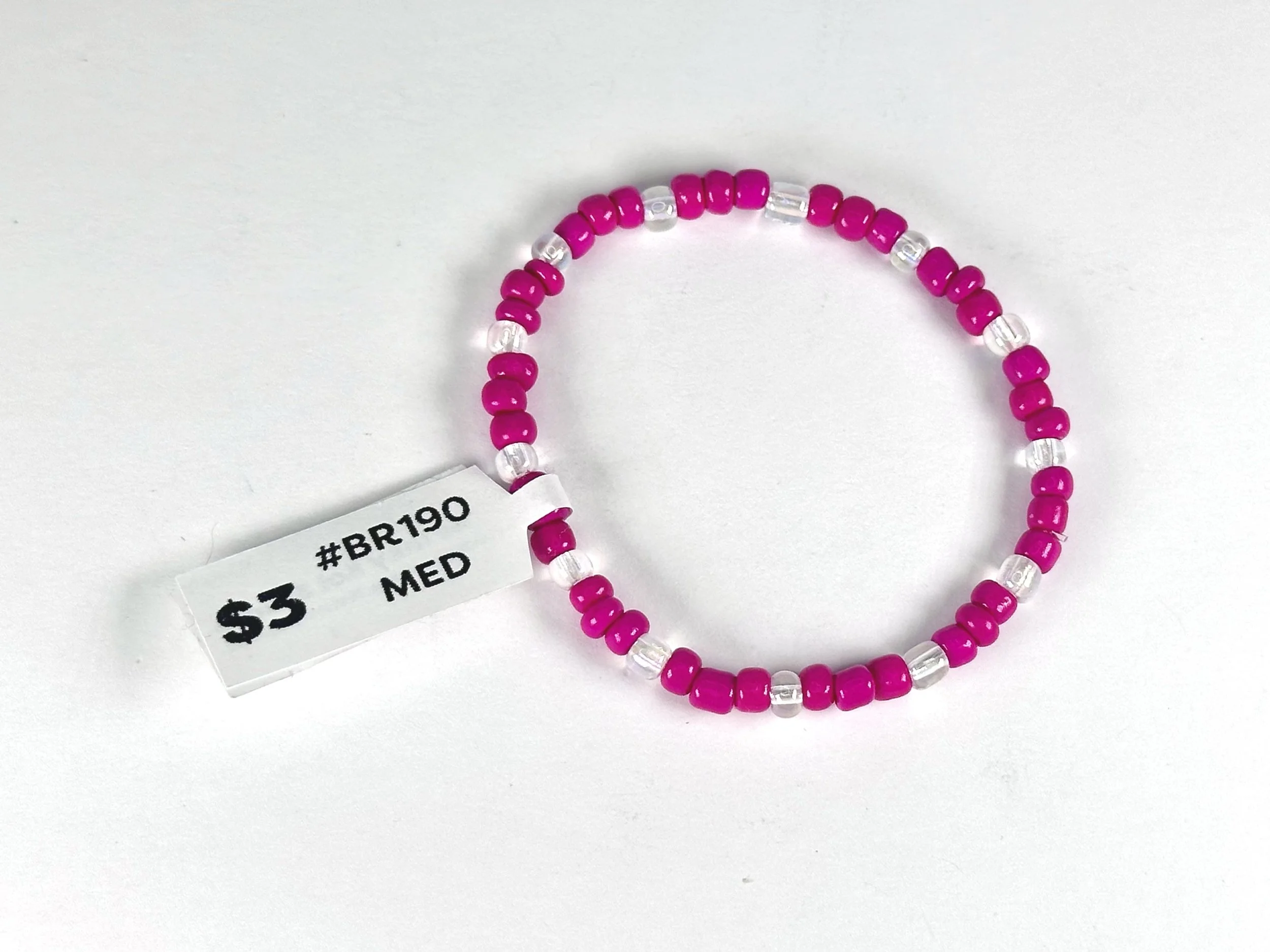 Medium Pink & Clear Beaded Stretch Bracelet | Seed Bead Bracelet