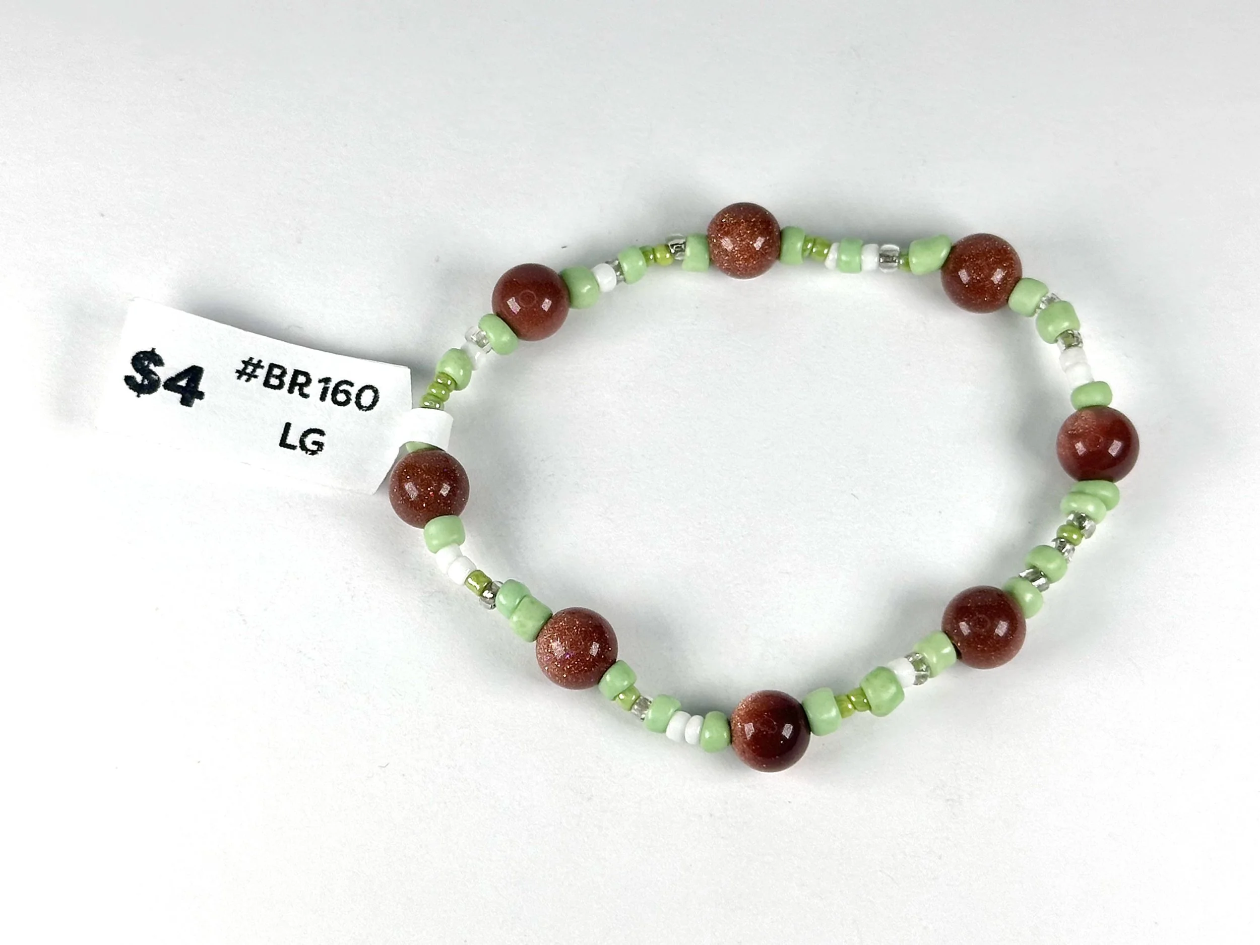Large Green & Brown Beaded Stretch Bracelet | Seed & Glass Bead Bracelet