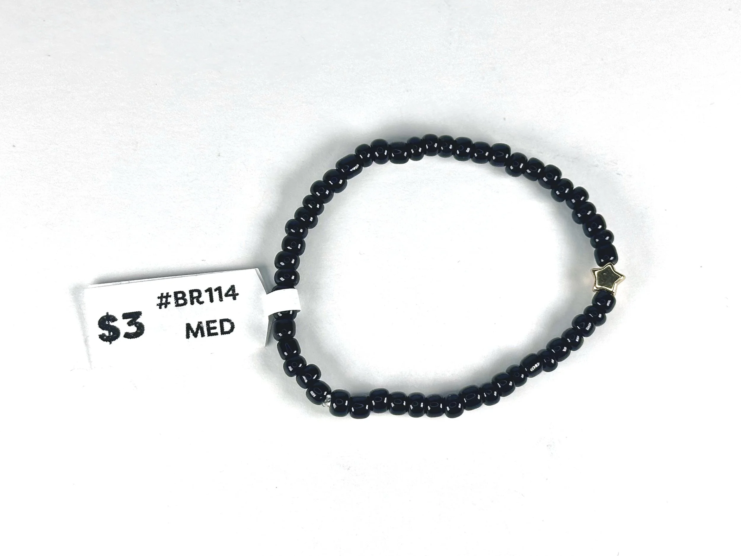 Medium Gold Star & Black Beaded Stretch Bracelet | Seed Bead Bracelet