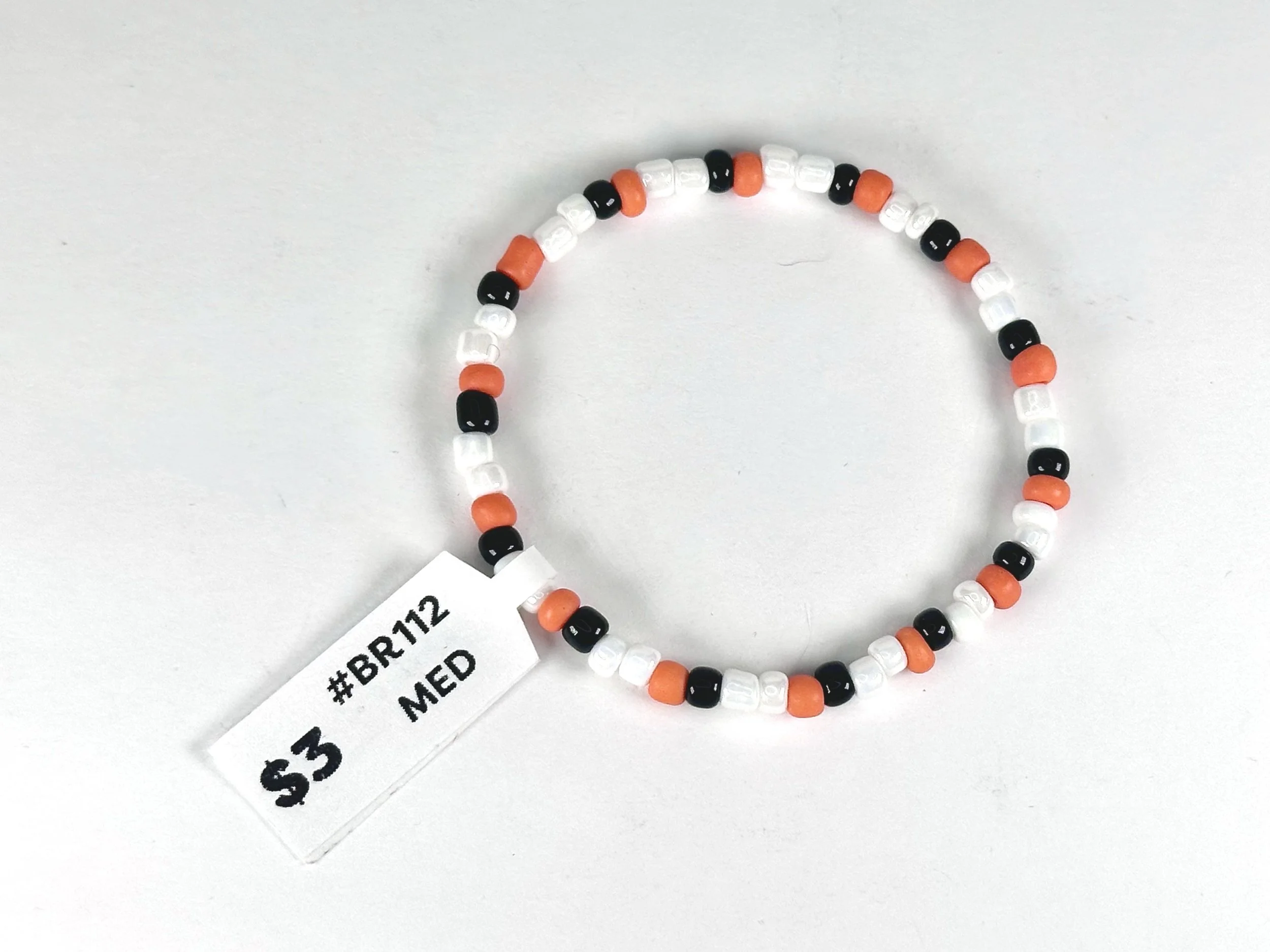 Medium Orange, Black & White Beaded Stretch Bracelet | Seed Bead Bracelet