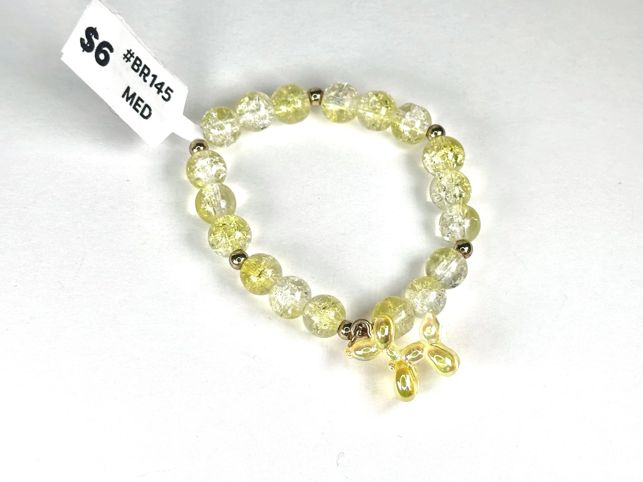 Medium Balloon Dog Charm Yellow Beaded Stretch Bracelet | Glass Beaded Acrylic Charm Bracelet