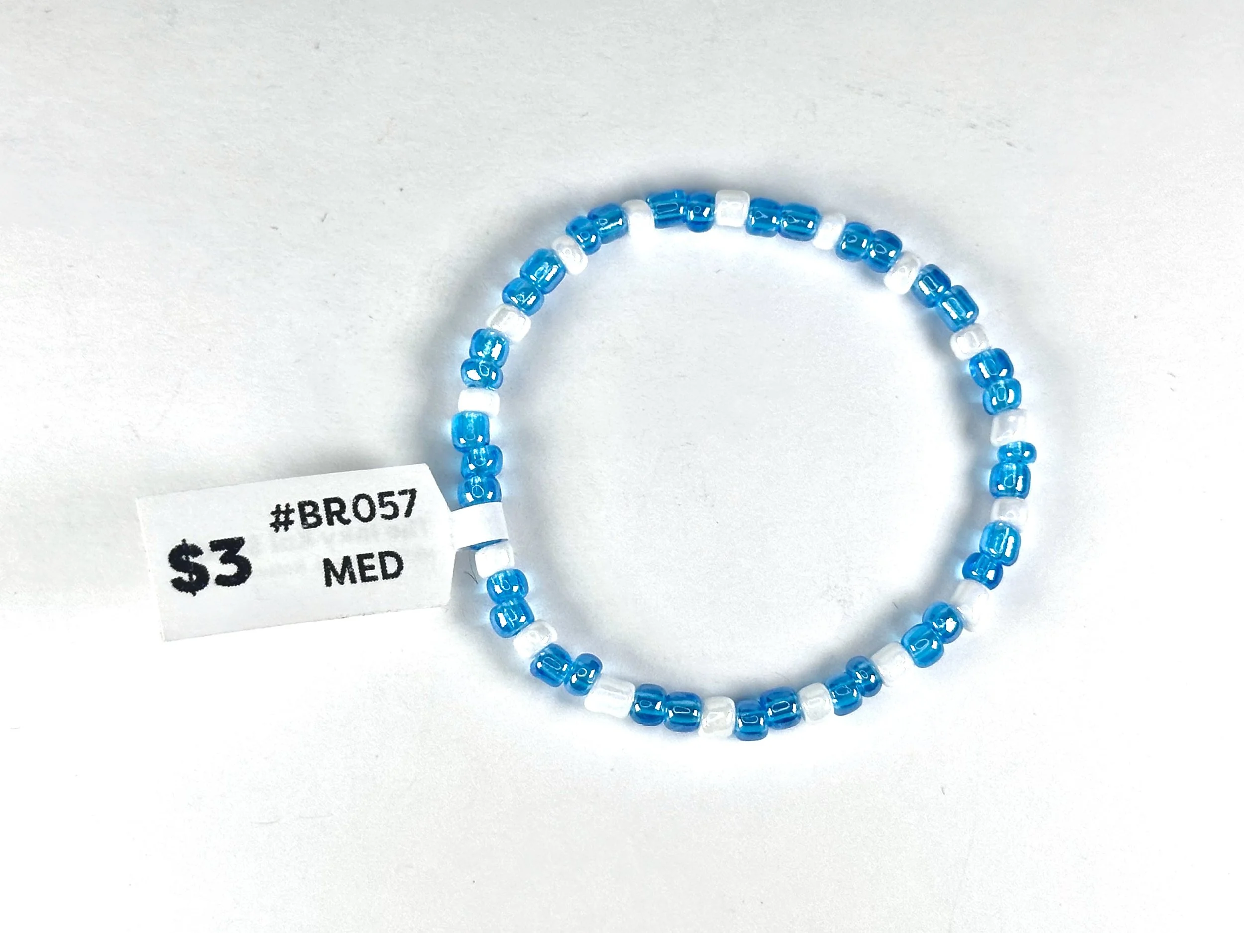 Medium Blue & White Beaded Stretch Bracelet | Seed Bead Bracelet