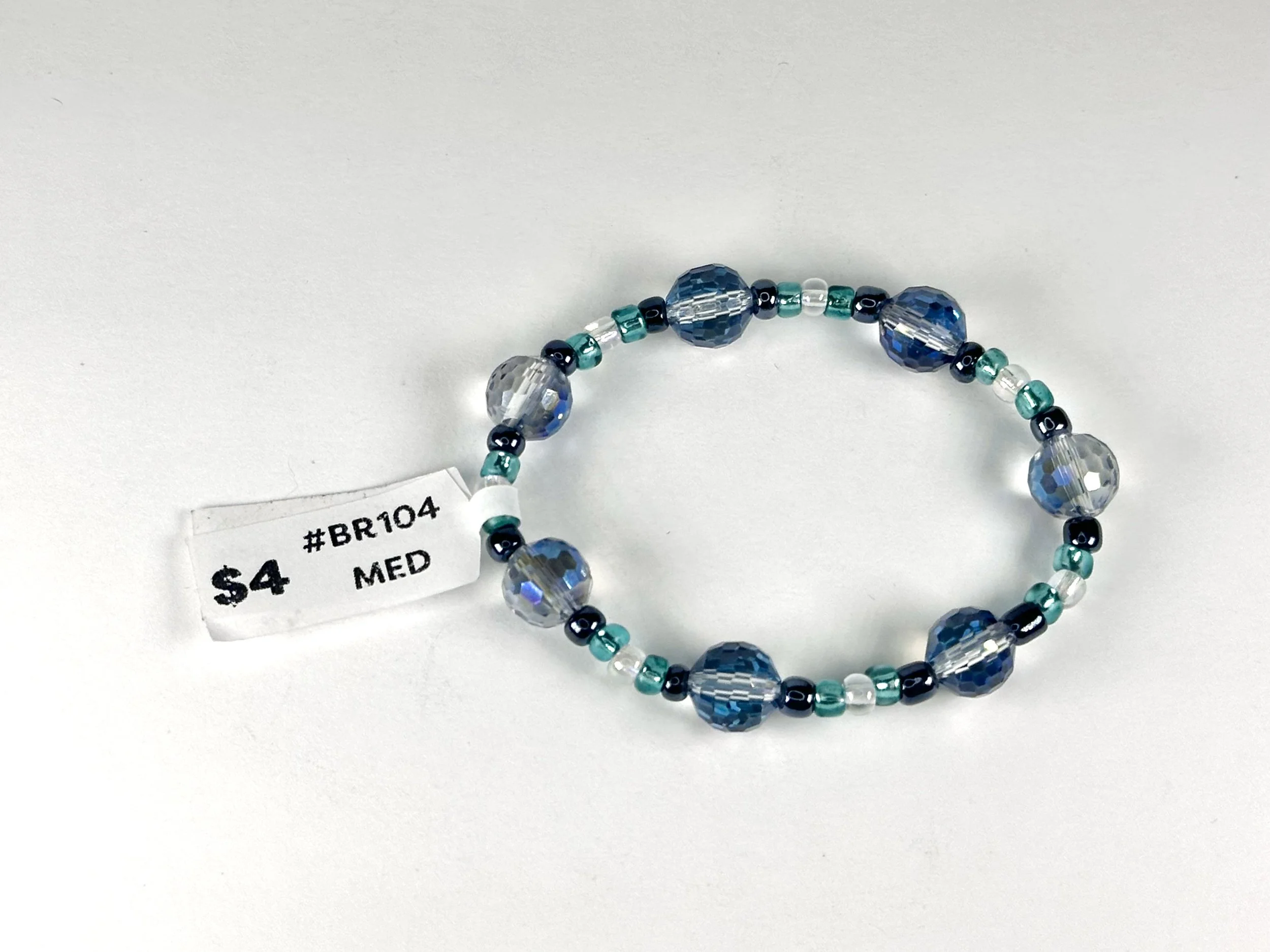 Medium Blue & Clear Beaded Stretch Bracelet | Glass and Acrylic Bead Bracelet