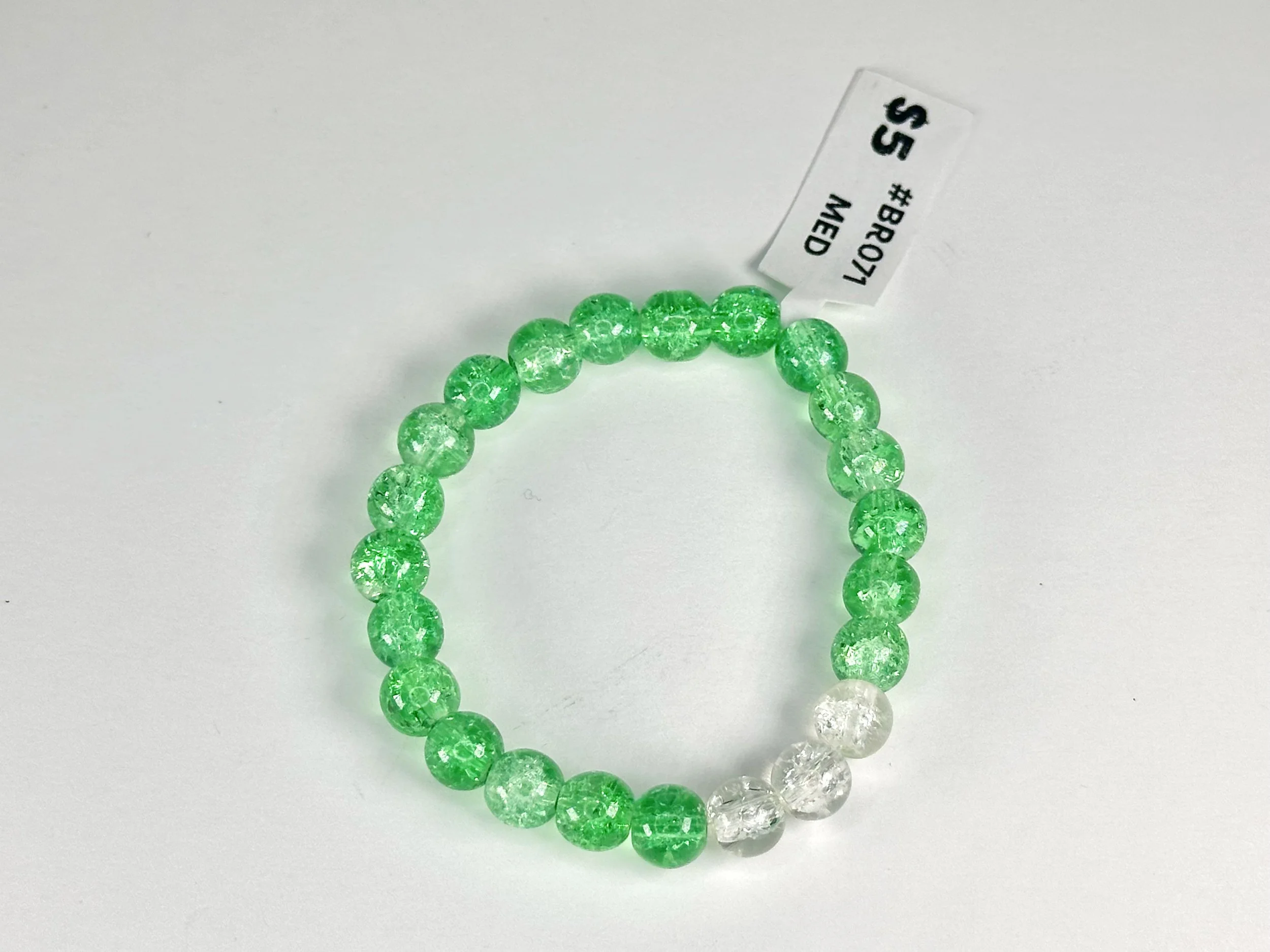 Medium Green & Clear Beaded Stretch Bracelet | Glass Beaded Bracelet