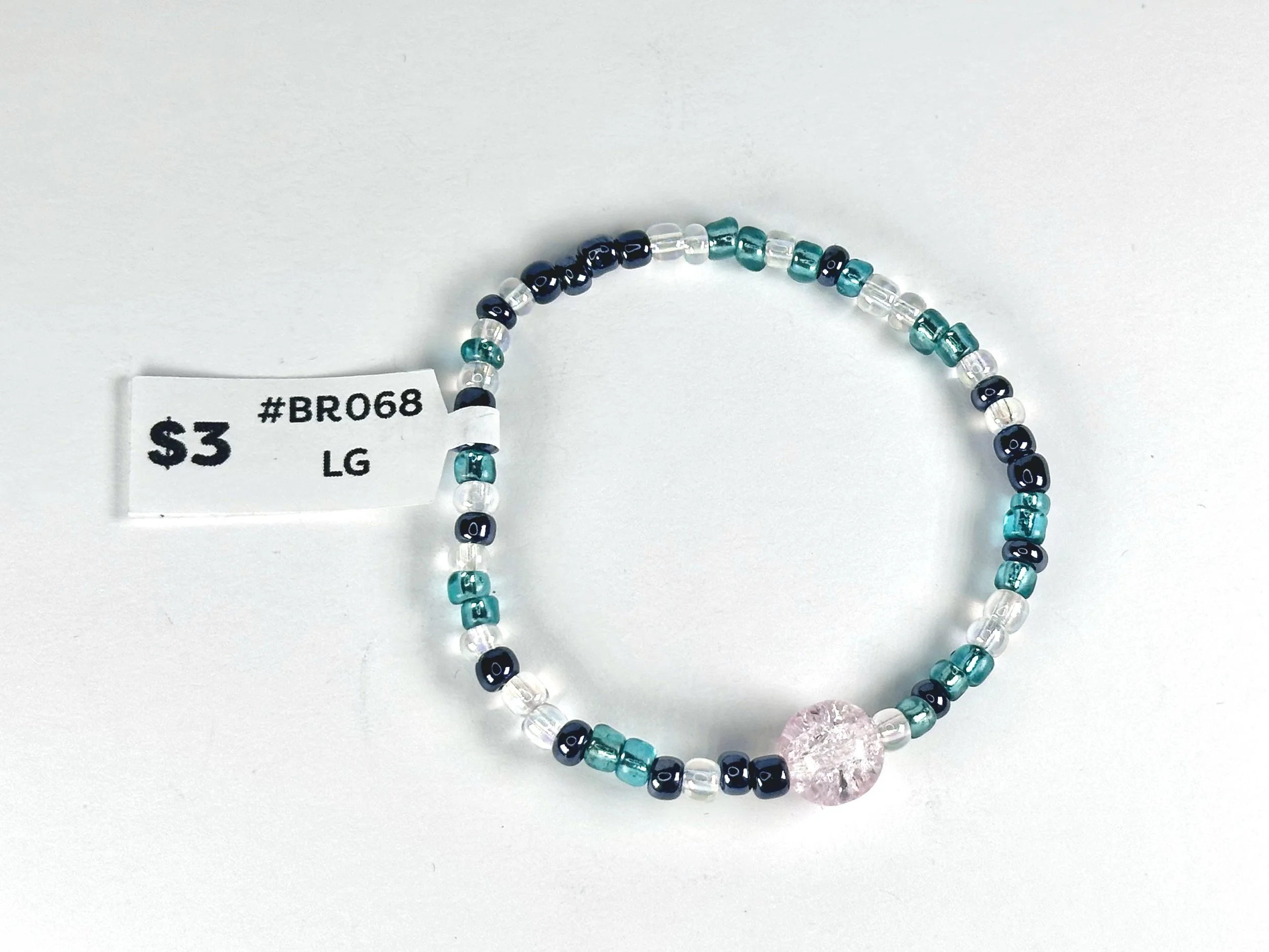 Large Pink & Blues Beaded Stretch Bracelet | Seed Bead Bracelet