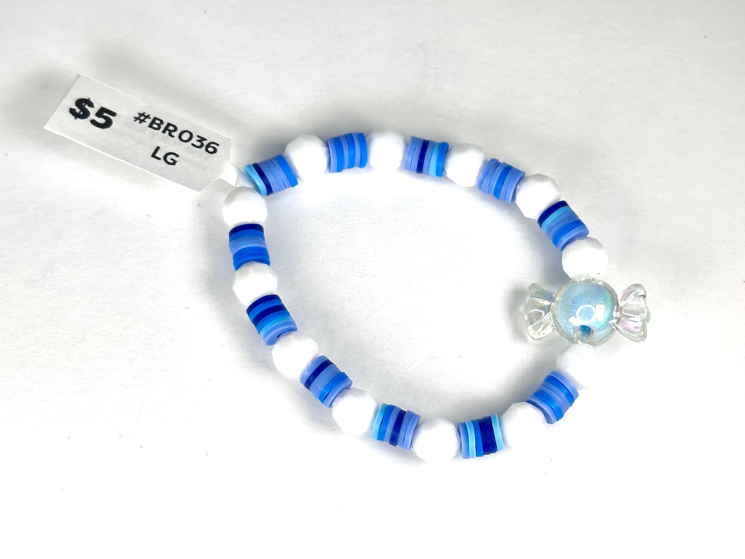 Large Blue Candy Charm Beaded Stretch Bracelet | Clay Beaded Bracelet