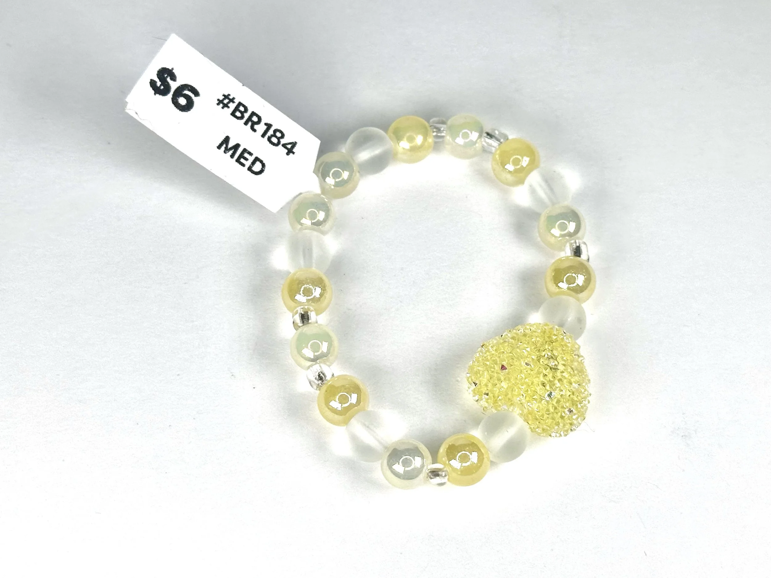 Medium Jelly Heart Yellow & Clear Beaded Stretch Bracelet | Acrylic Beaded Charm Bracelet